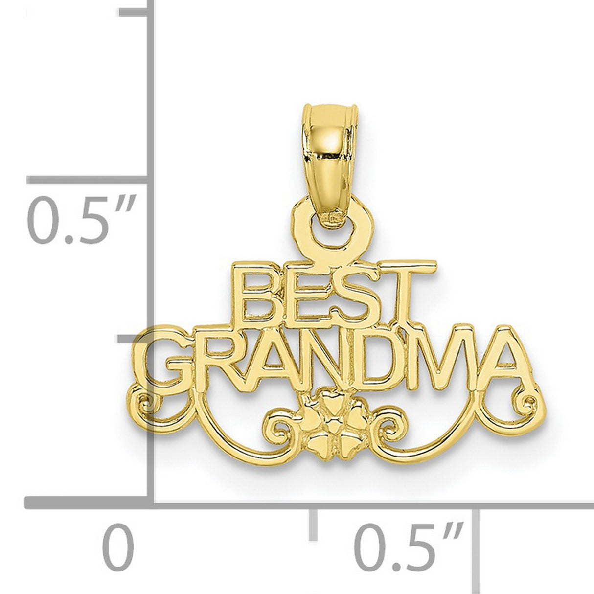 10k Yellow Gold Grandma Pendant with Script Floral Scroll Design, Sentimental Tribute Charm