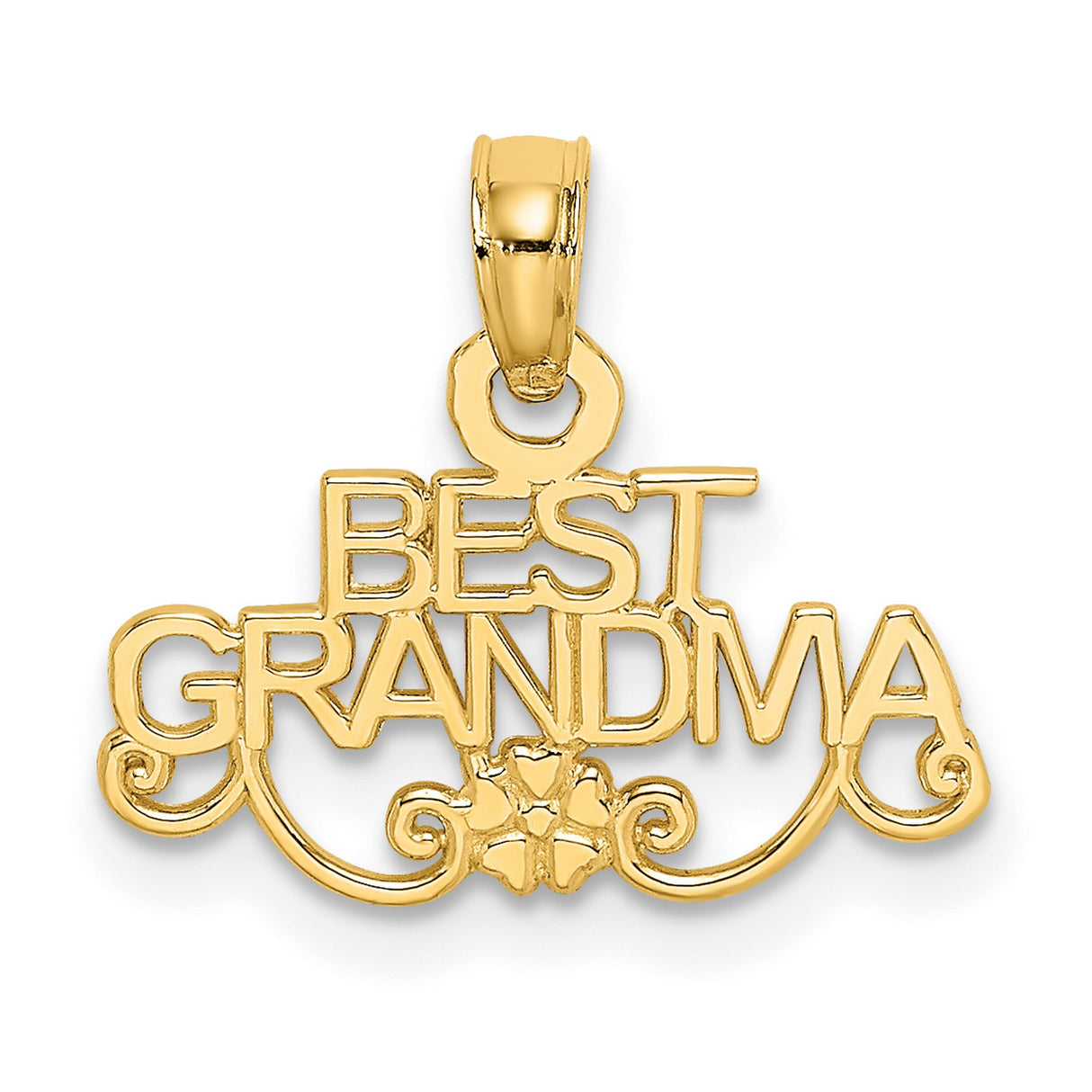 10k Yellow Gold Grandma Pendant with Script Floral Scroll Design, Sentimental Tribute Charm