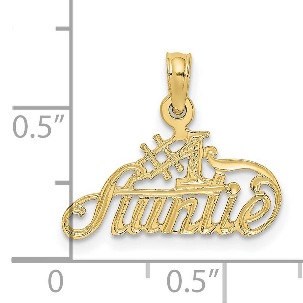 10k Yellow Gold Pendant, Number One Auntie Script Lettering, Family Charm for Women