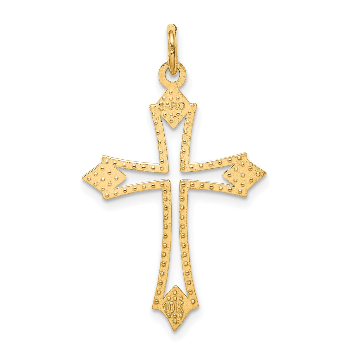 10k Yellow Gold Cross Pendant with Openwork Design and Diamond Cut Finish