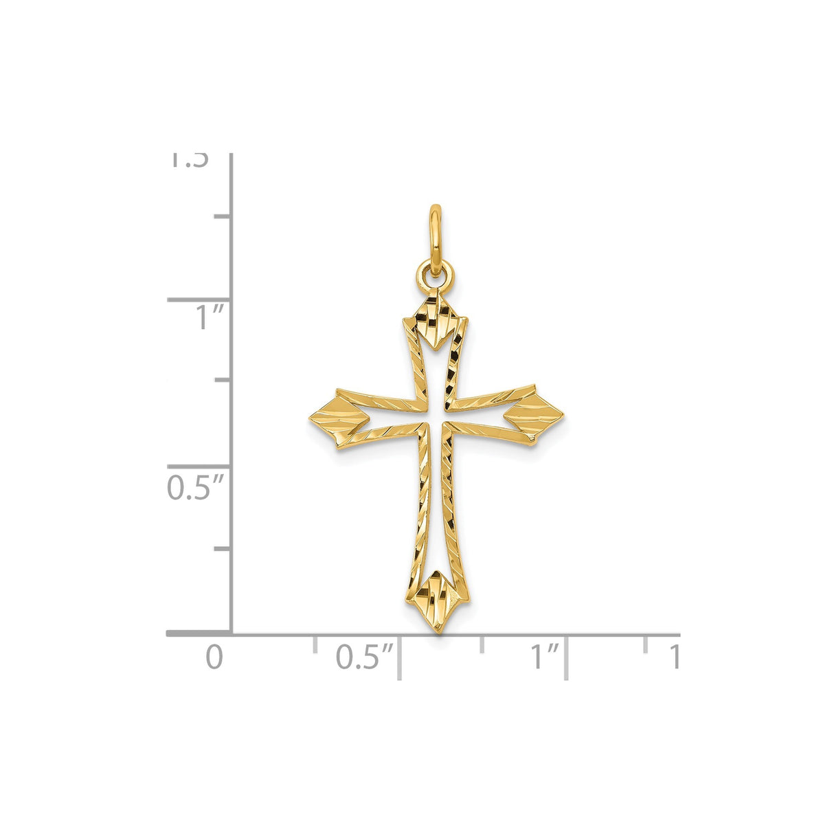 10k Yellow Gold Cross Pendant with Openwork Design and Diamond Cut Finish