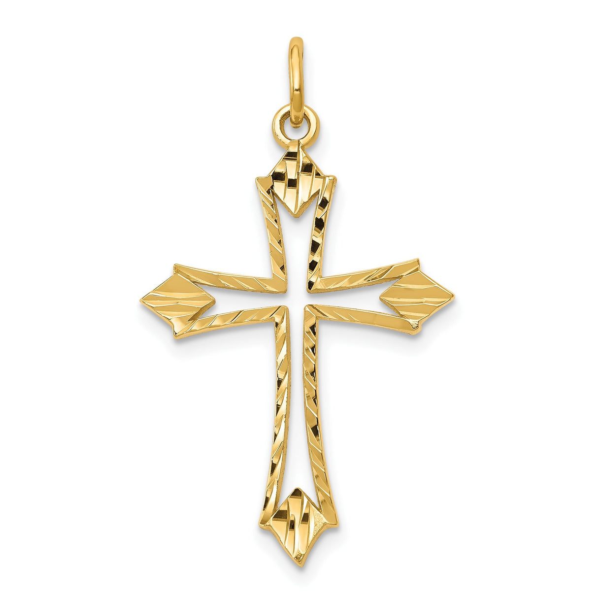 10k Yellow Gold Cross Pendant with Openwork Design and Diamond Cut Finish