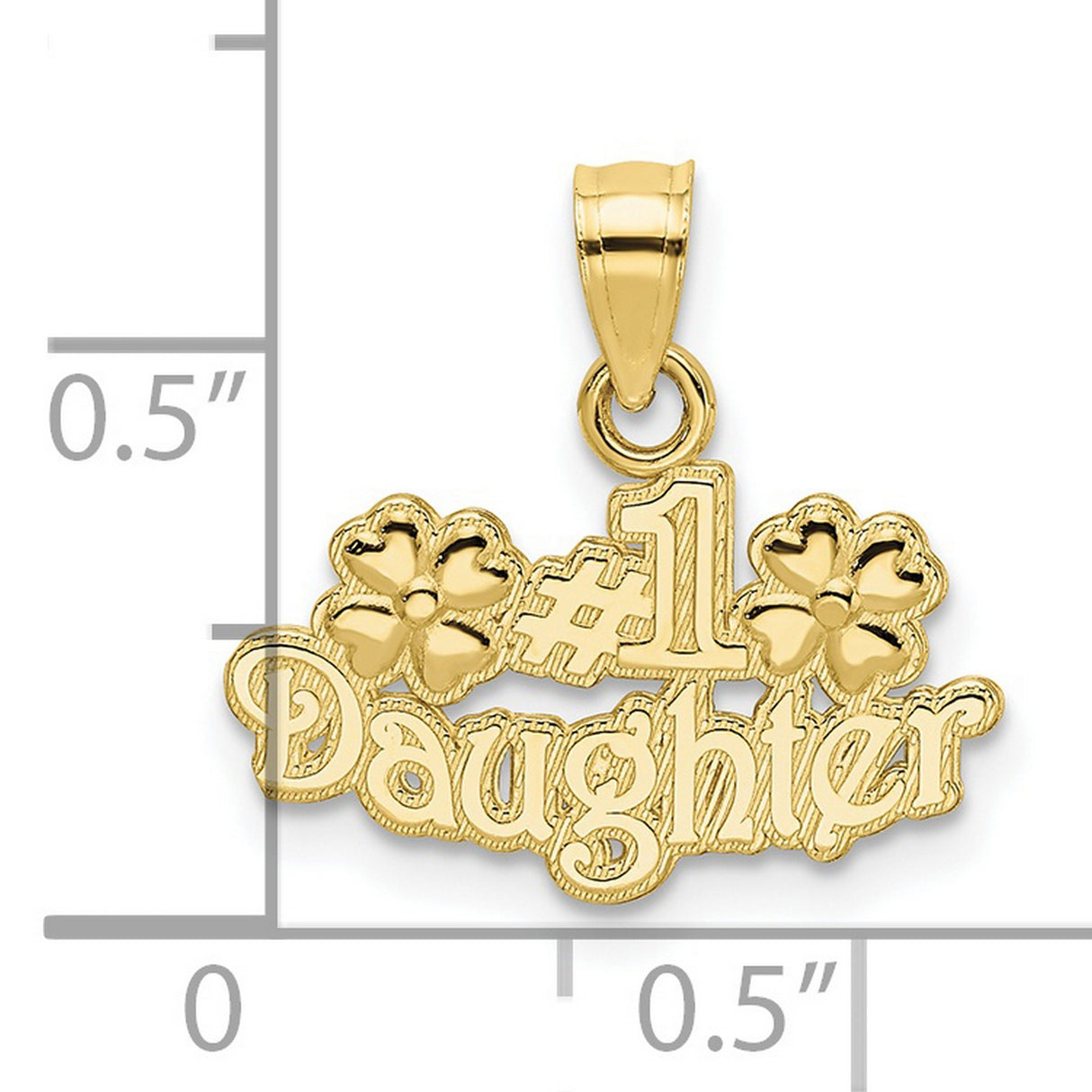 10k Yellow Gold Pendant, Number One Daughter Floral Charm with Flower Accents