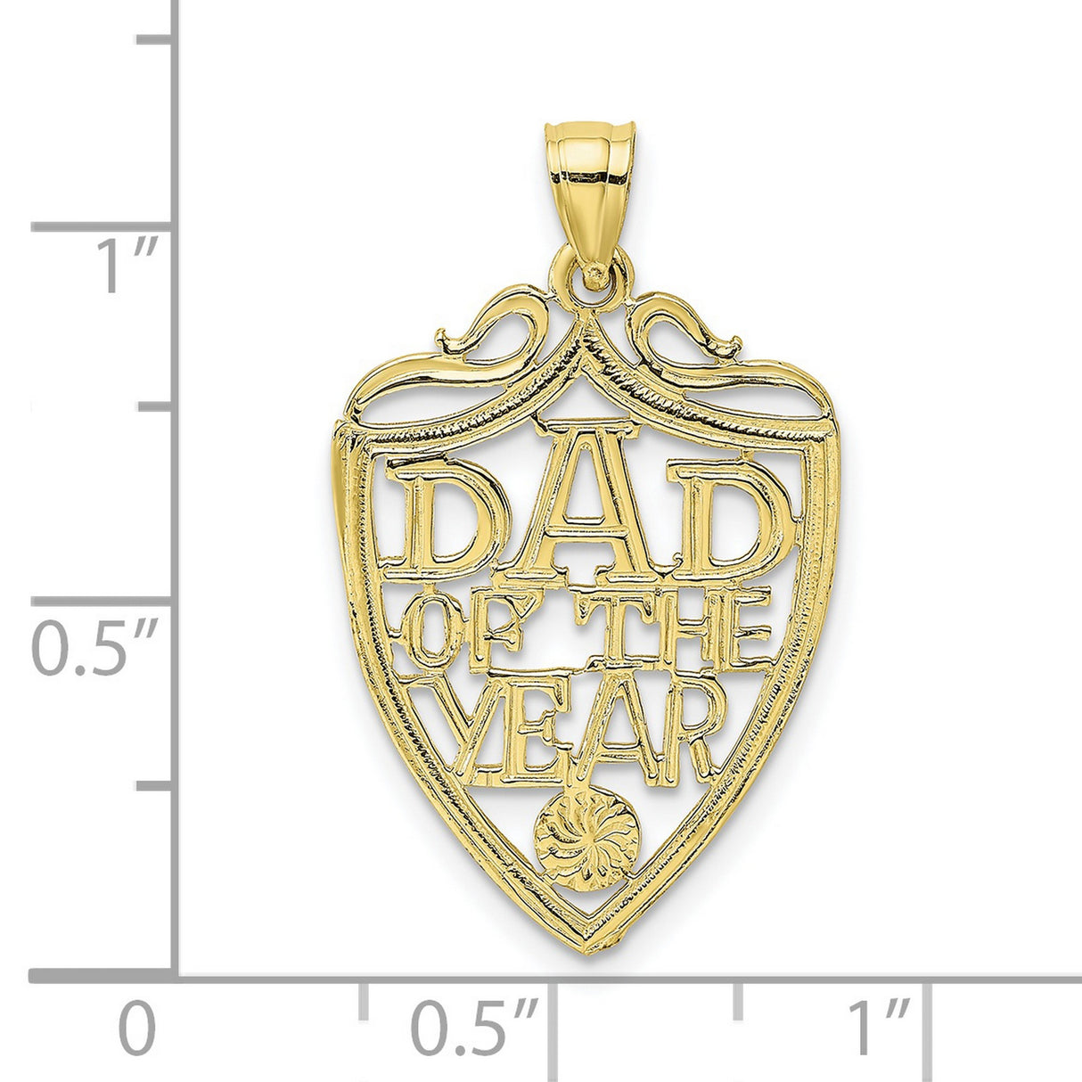 10k Yellow Gold Dad of the Year Pendant with Openwork Shield and Scroll Accents