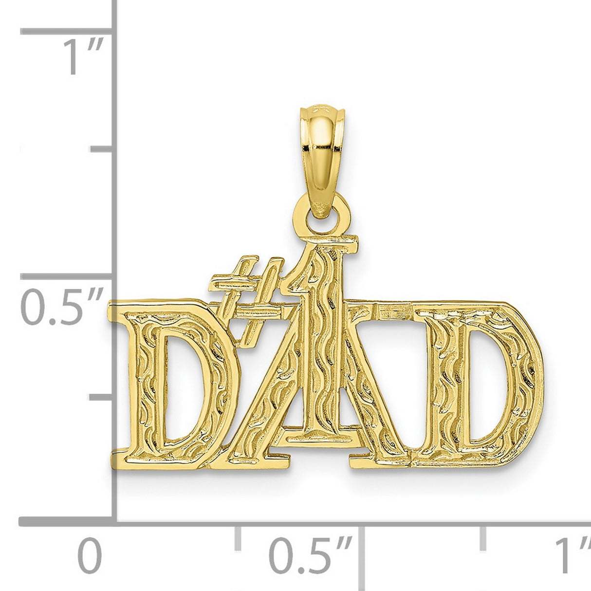 10k Yellow Gold Number One Dad Pendant, Bold Lettering, Textured Design, Polished Finish