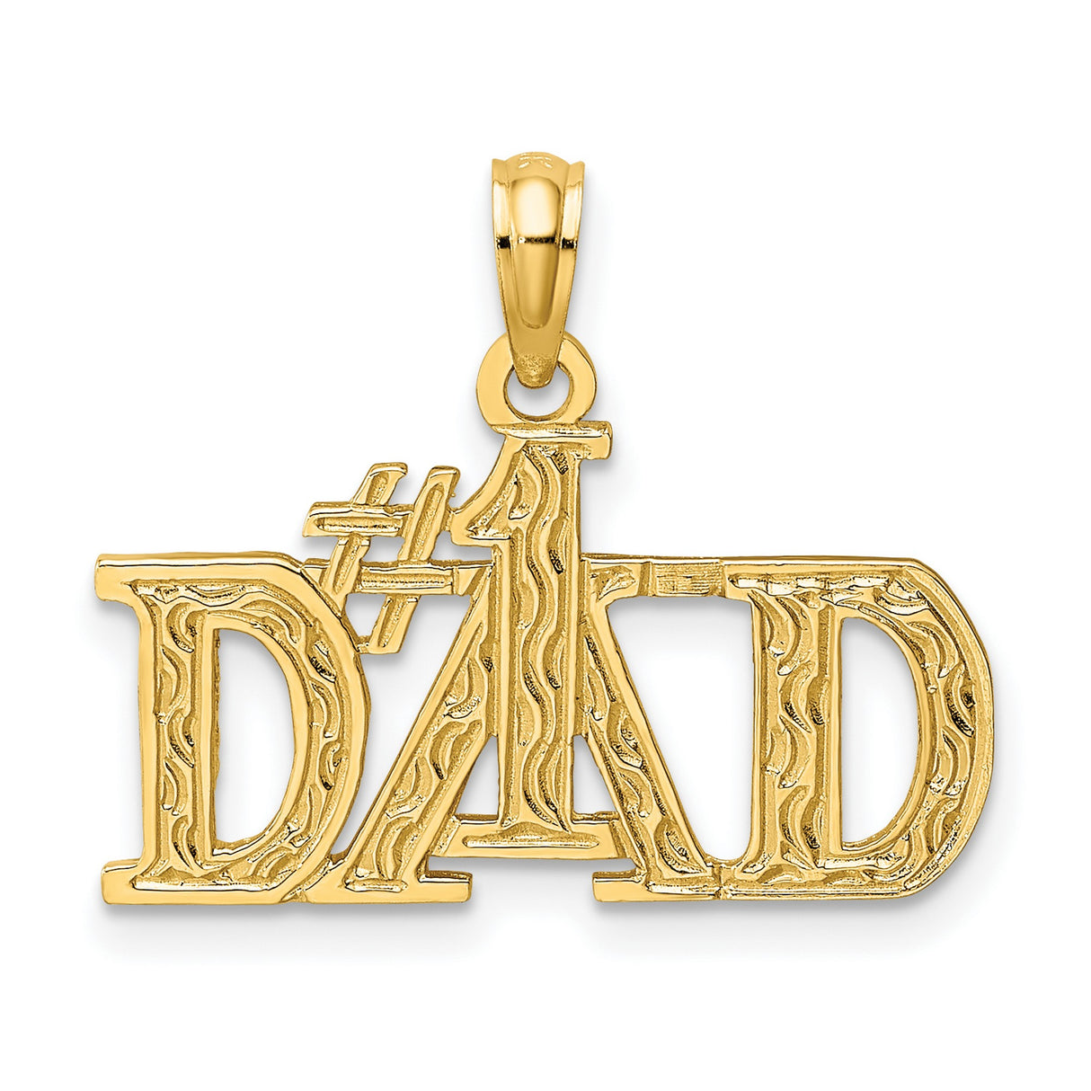 10k Yellow Gold Number One Dad Pendant, Bold Lettering, Textured Design, Polished Finish
