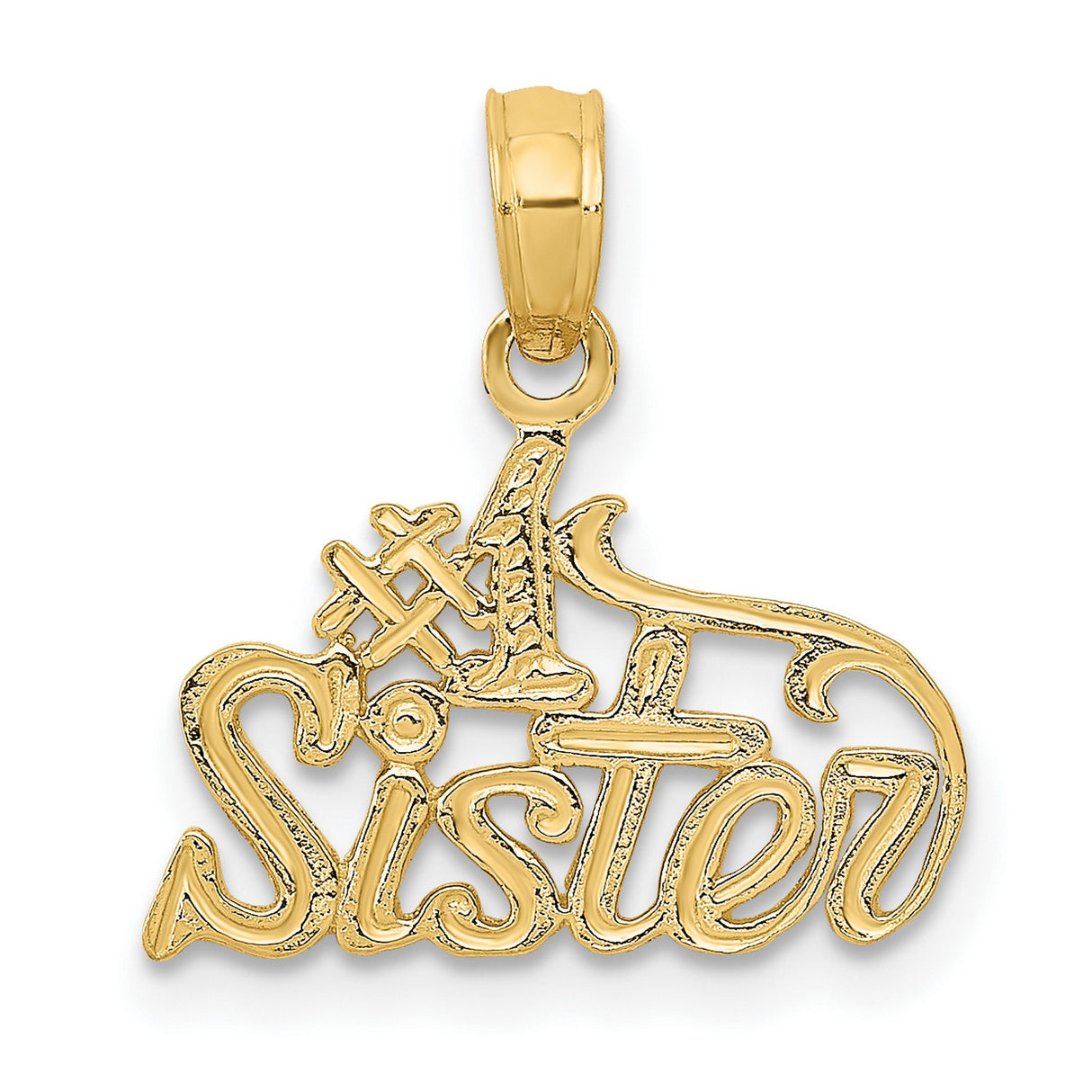 10k Yellow Gold Pendant, Number One Sister Script Design, Sentimental Family Charm for Women