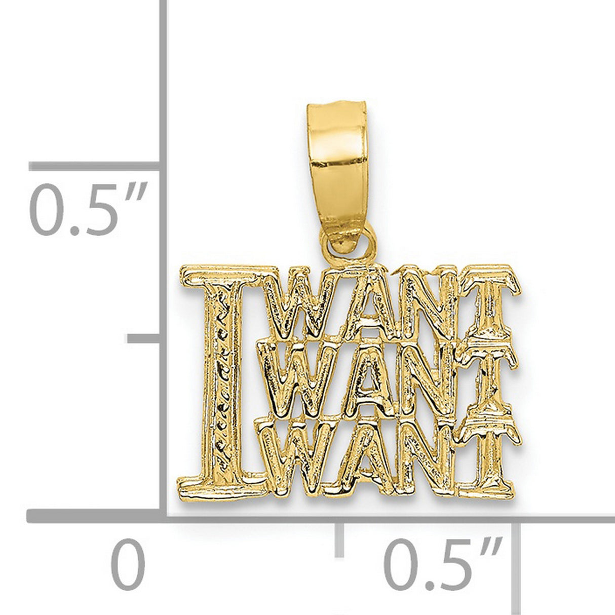 10k Yellow Gold Pendant with Bold I WANT I WANT I WANT Text, Modern Statement Jewelry