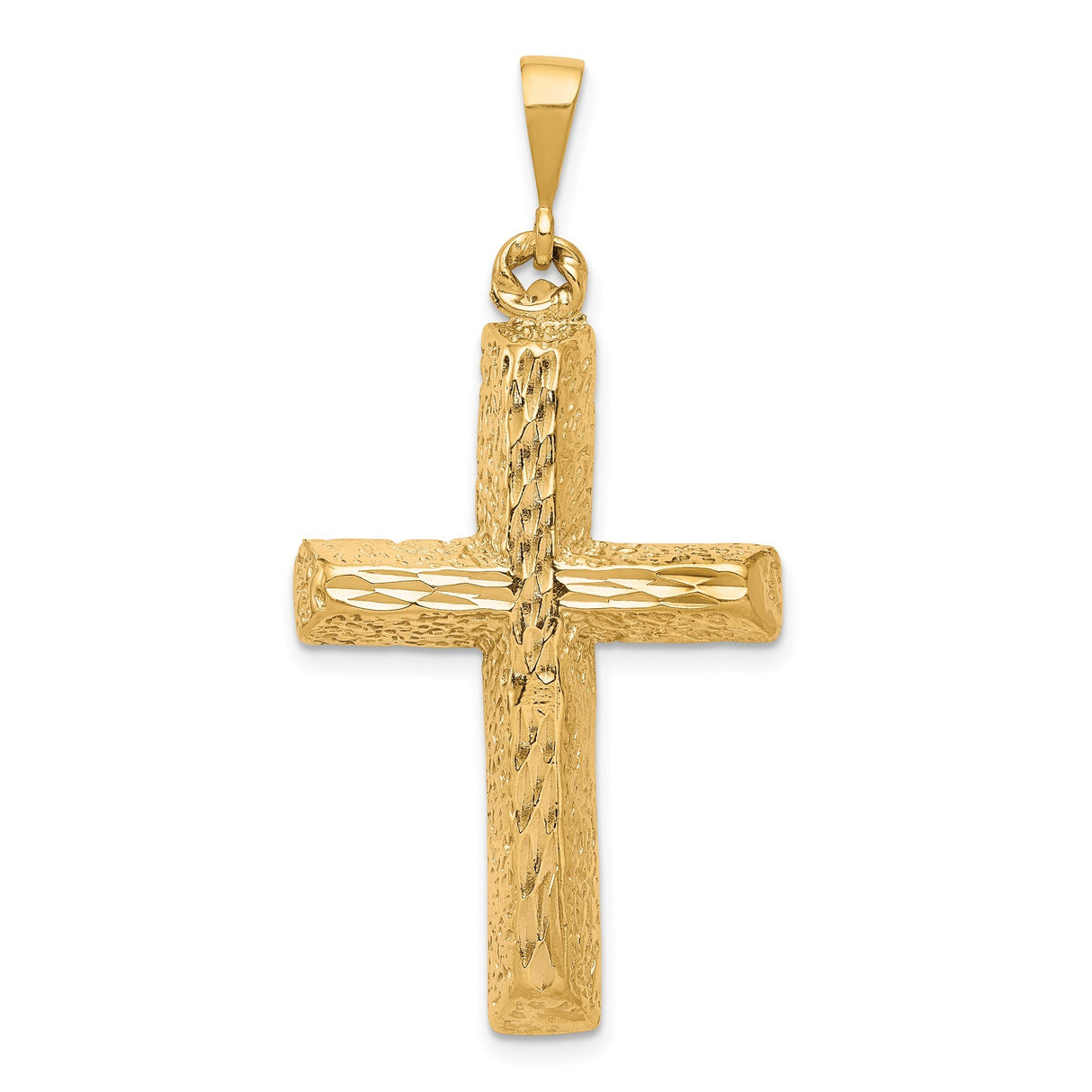 10k Yellow Gold Cross Pendant with Diamond Cut and Hammered Textured Finish