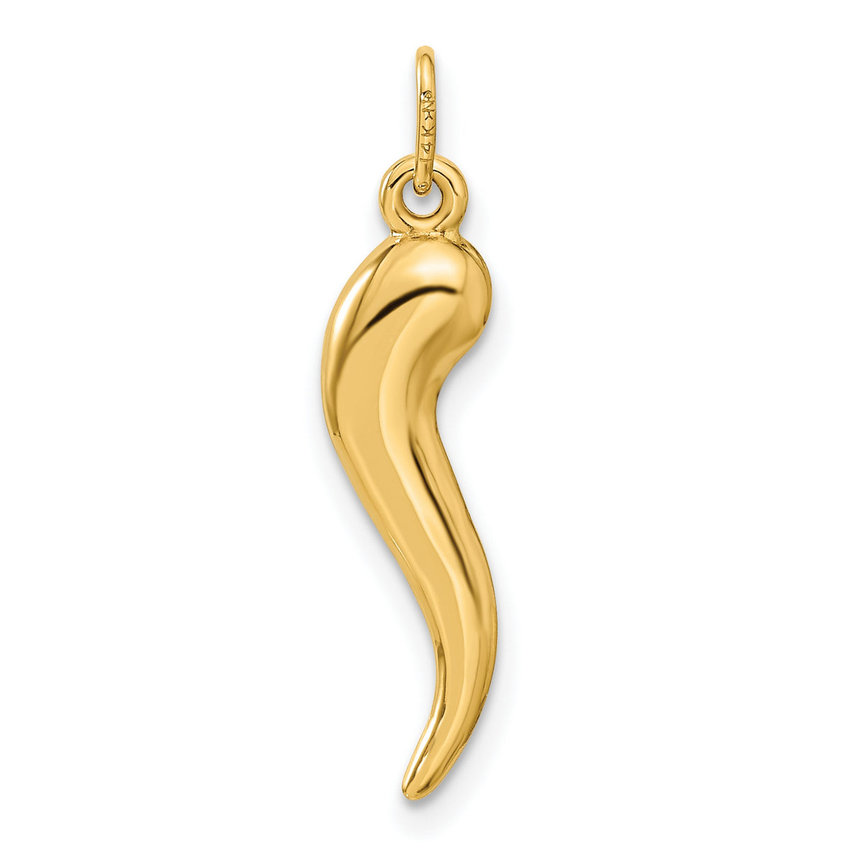 10k Yellow Gold Italian Horn Pendant, Cornicello Amulet for Good Luck and Evil Eye Protection