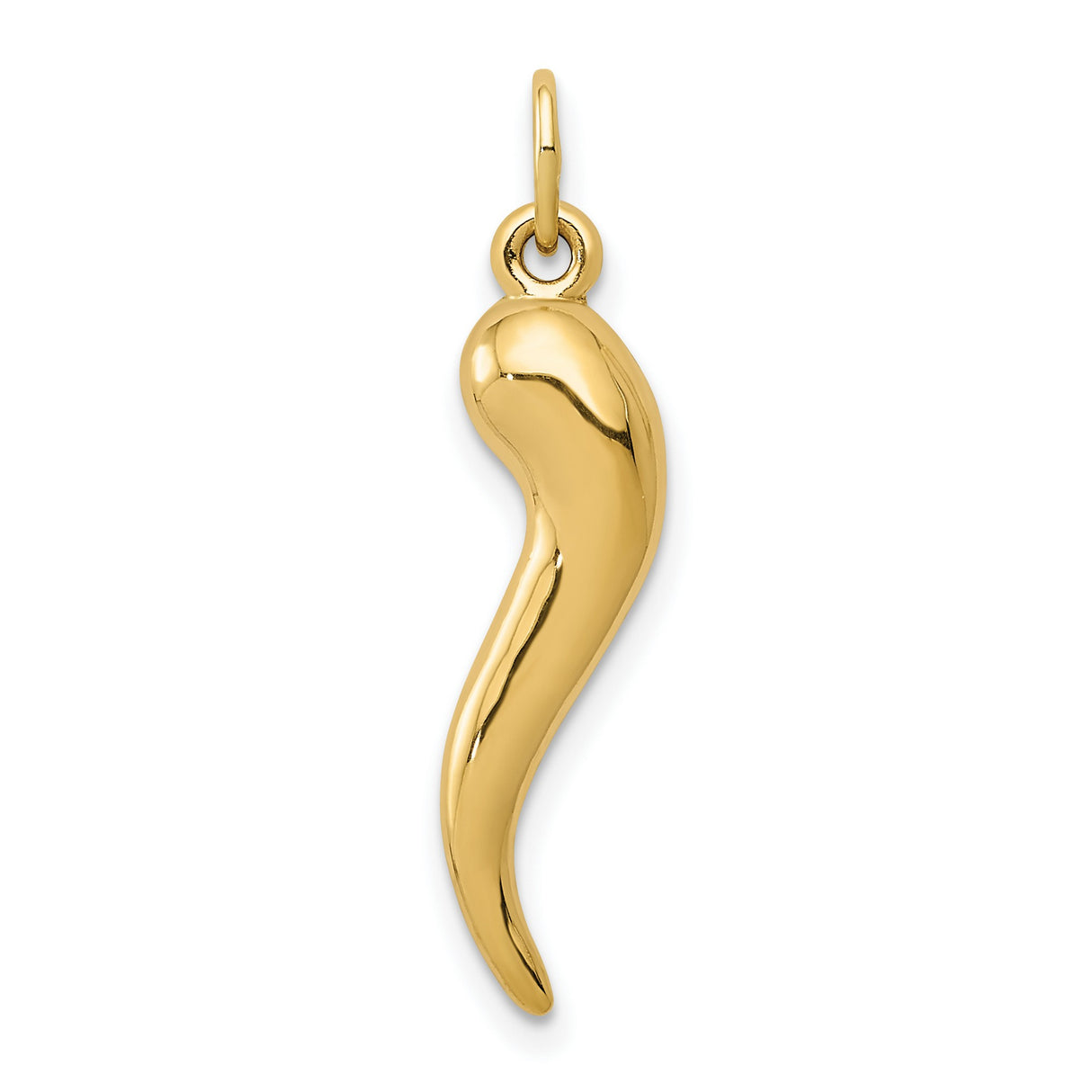 10k Yellow Gold Italian Horn Pendant, Cornicello Amulet for Good Luck and Evil Eye Protection