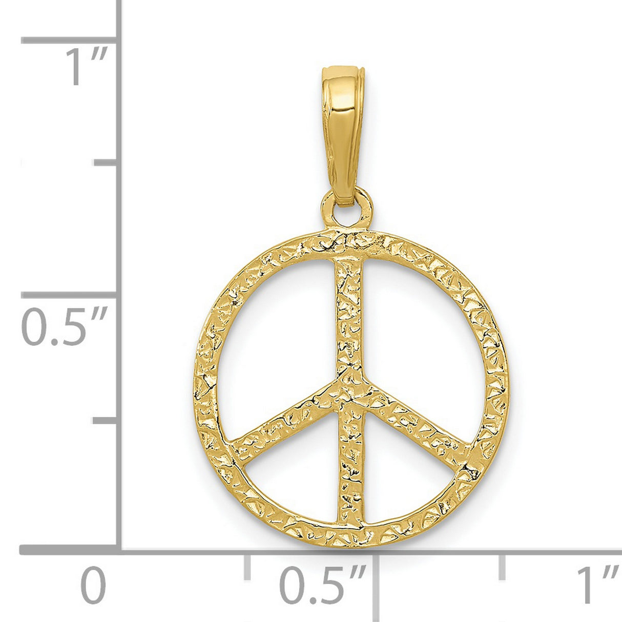 10k Yellow Gold Peace Sign Pendant, Textured Retro Symbolic Jewelry for Men and Women