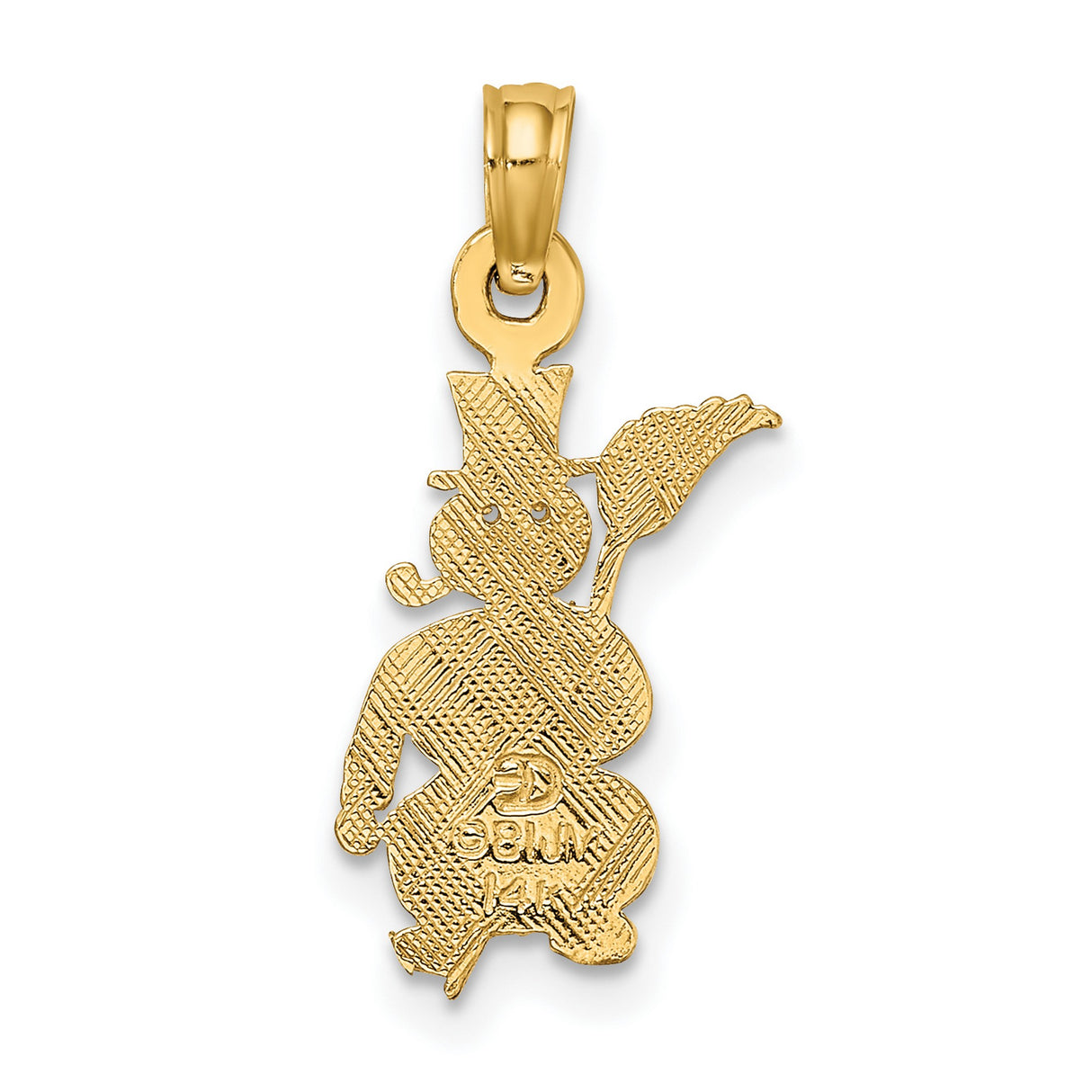 10k Yellow Gold Snowman Pendant with Top Hat, Broom and Pipe, Whimsical Christmas Charm