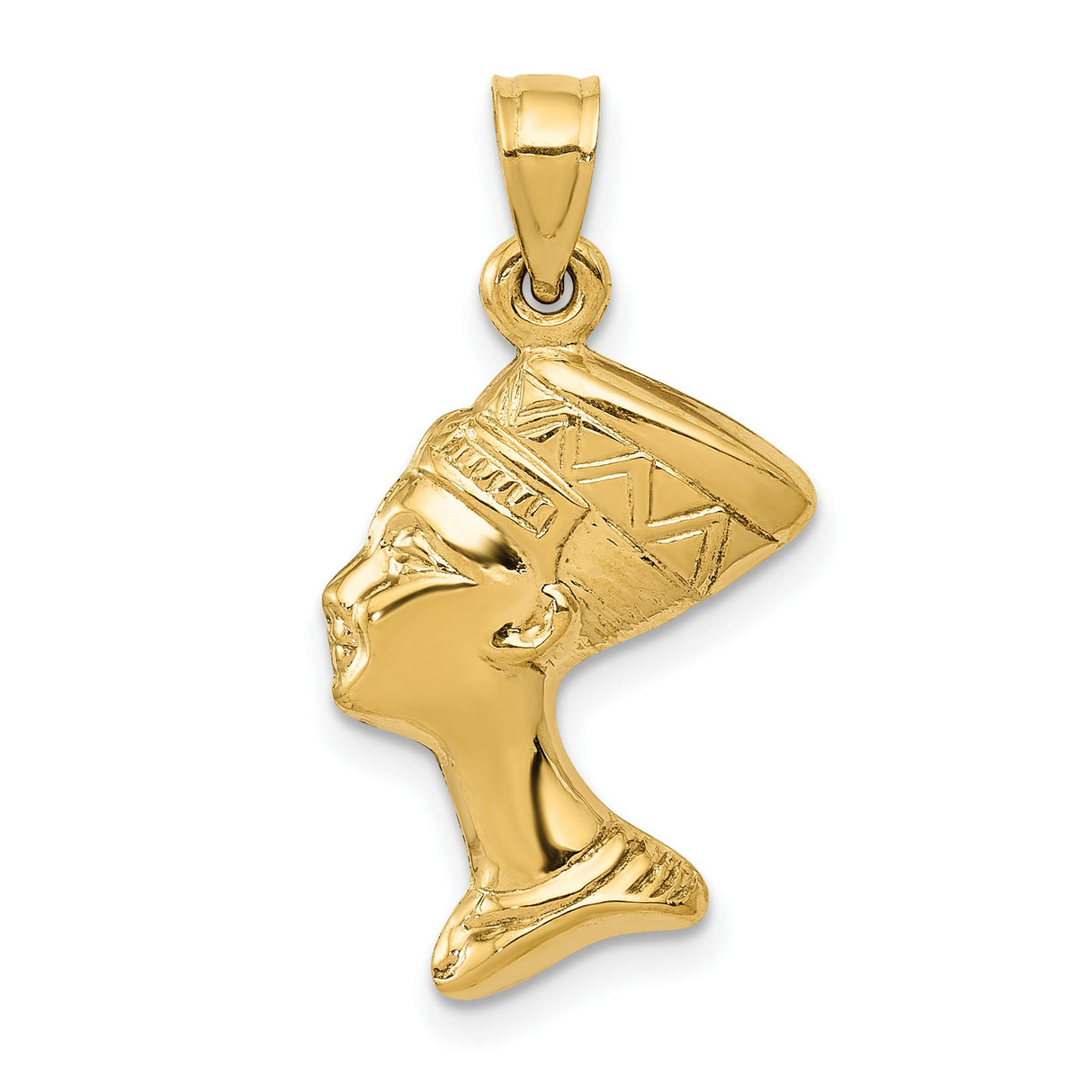 10k Yellow Gold Nefertiti Pendant, Egyptian Queen Profile, African Cultural Jewelry for Women