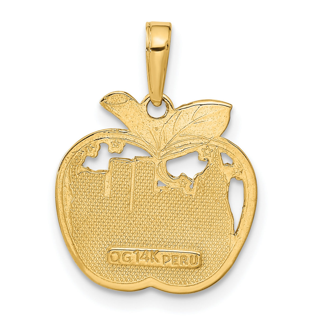 10k Yellow Gold Apple Pendant with New York Skyline and Statue of Liberty Theme