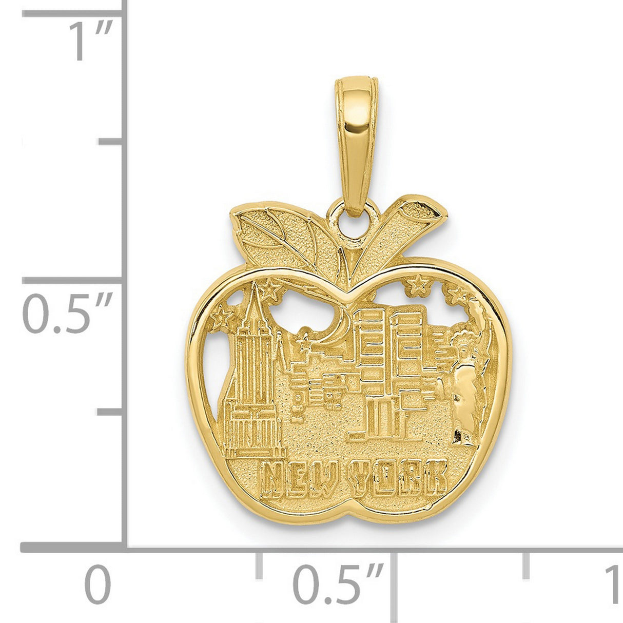 10k Yellow Gold Apple Pendant with New York Skyline and Statue of Liberty Theme