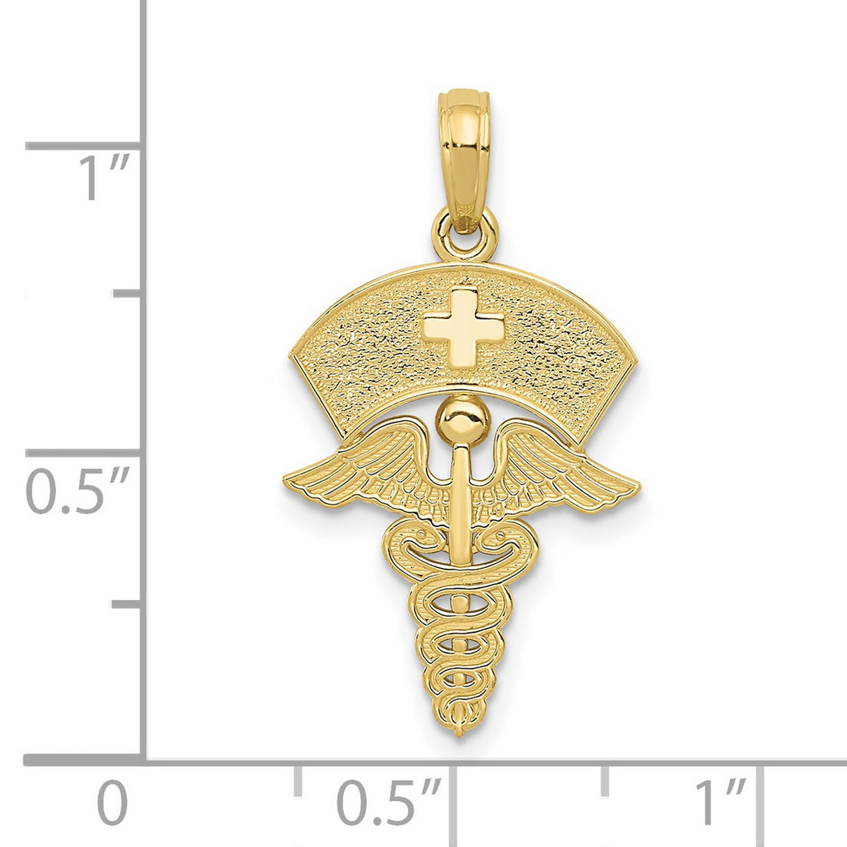 10k Yellow Gold Nurse Pendant with Caduceus Symbol and Nurse Cap Cutout Cross