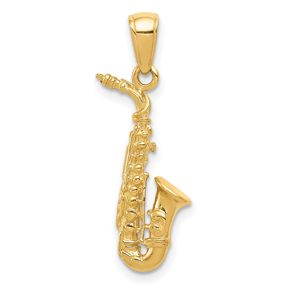 10k Yellow Gold Saxophone Pendant, Jazz-Inspired Musical Instrument Charm for Musicians