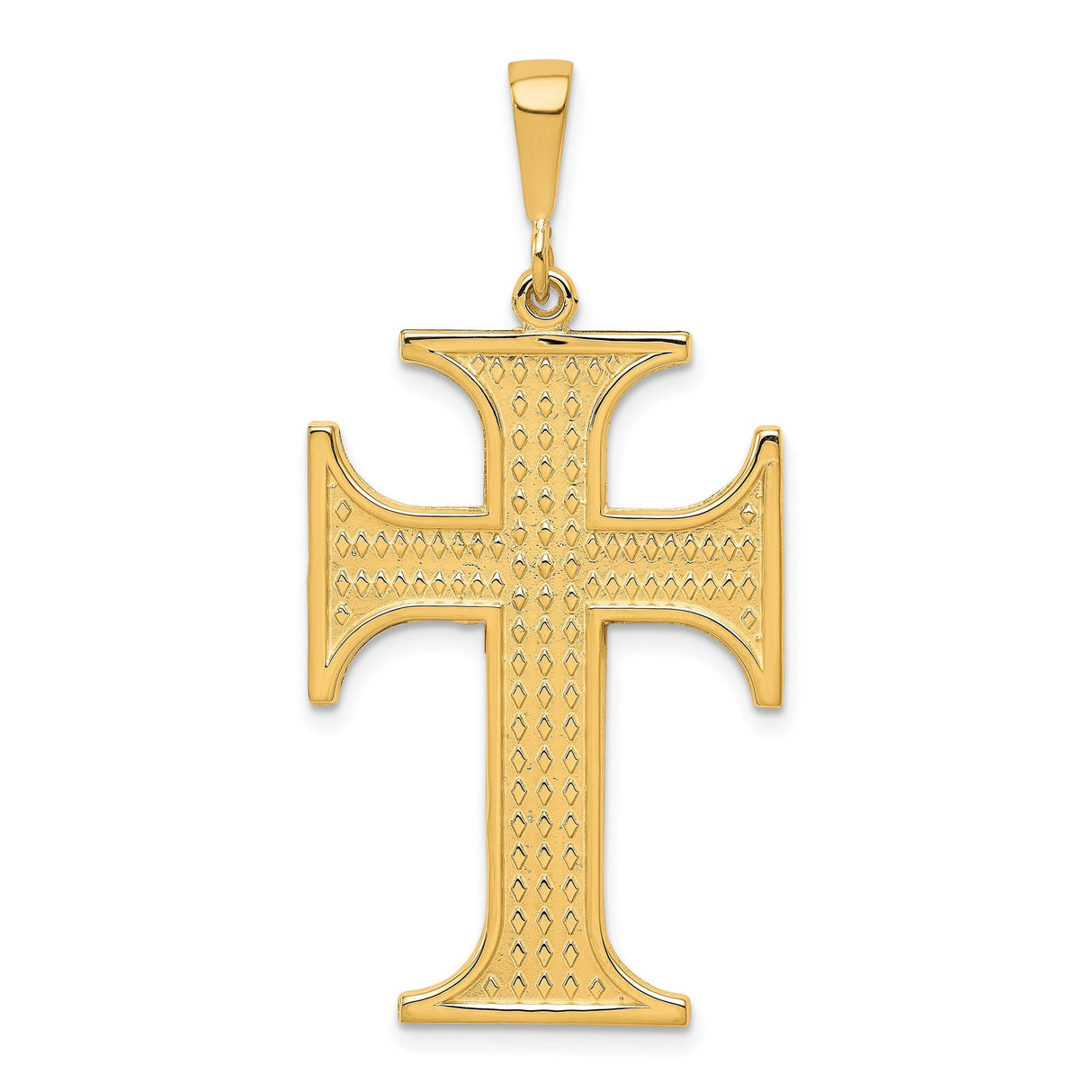 10k Yellow Gold Cross Pendant with Flared Arms, Beveled Edges, and Polished Finish
