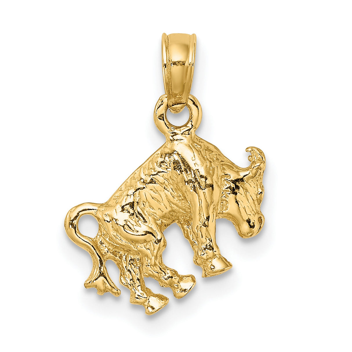 10k Yellow Gold Pendant, Charging Bull Taurus Symbol, Polished Finish, Mens Statement Charm