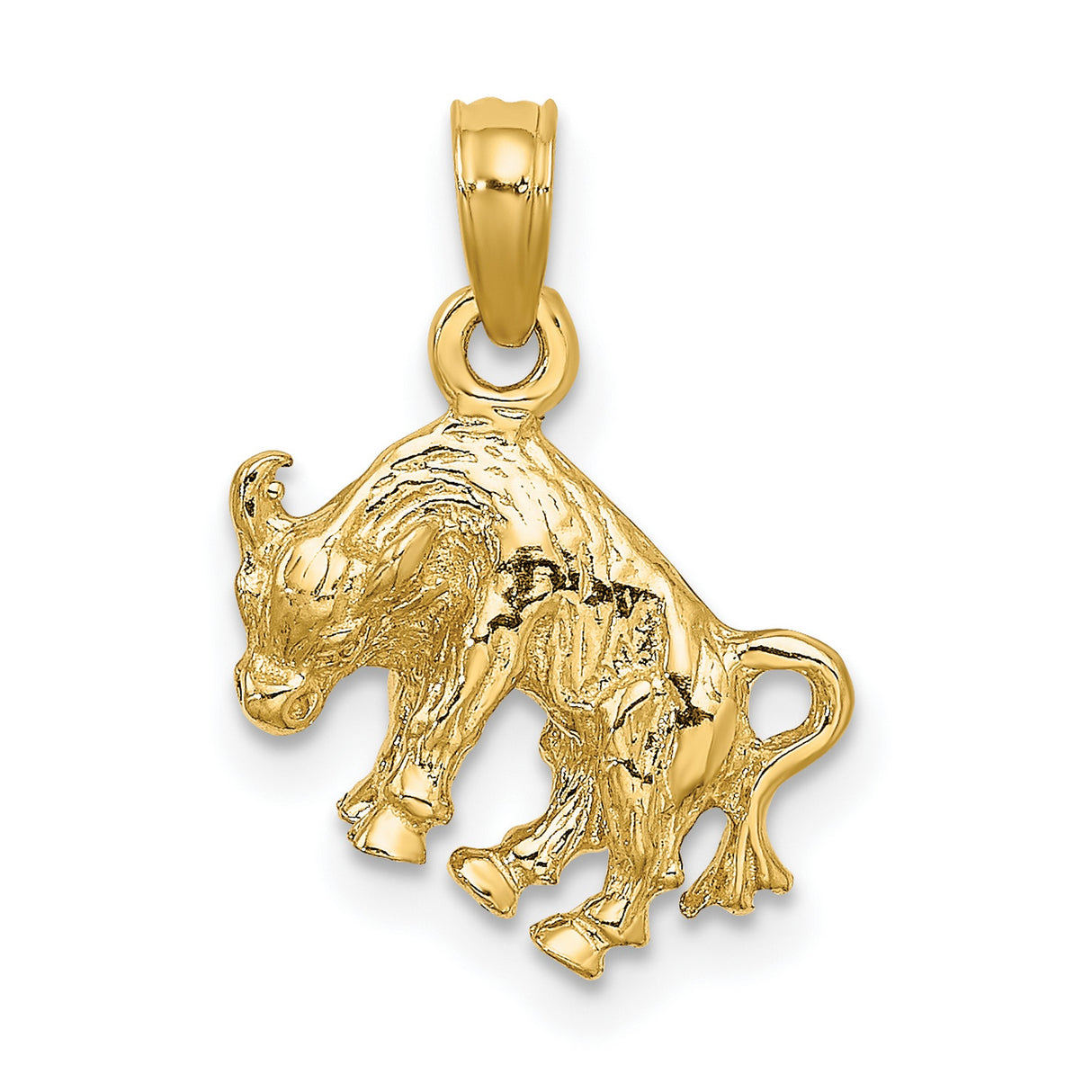 10k Yellow Gold Pendant, Charging Bull Taurus Symbol, Polished Finish, Mens Statement Charm