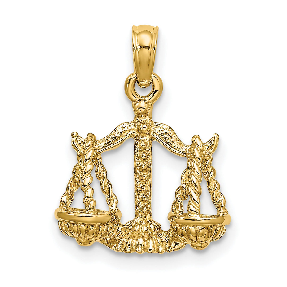 10k Yellow Gold Pendant, Justice Scales Libra Zodiac Symbol, Legal Balance Charm for Men and Women