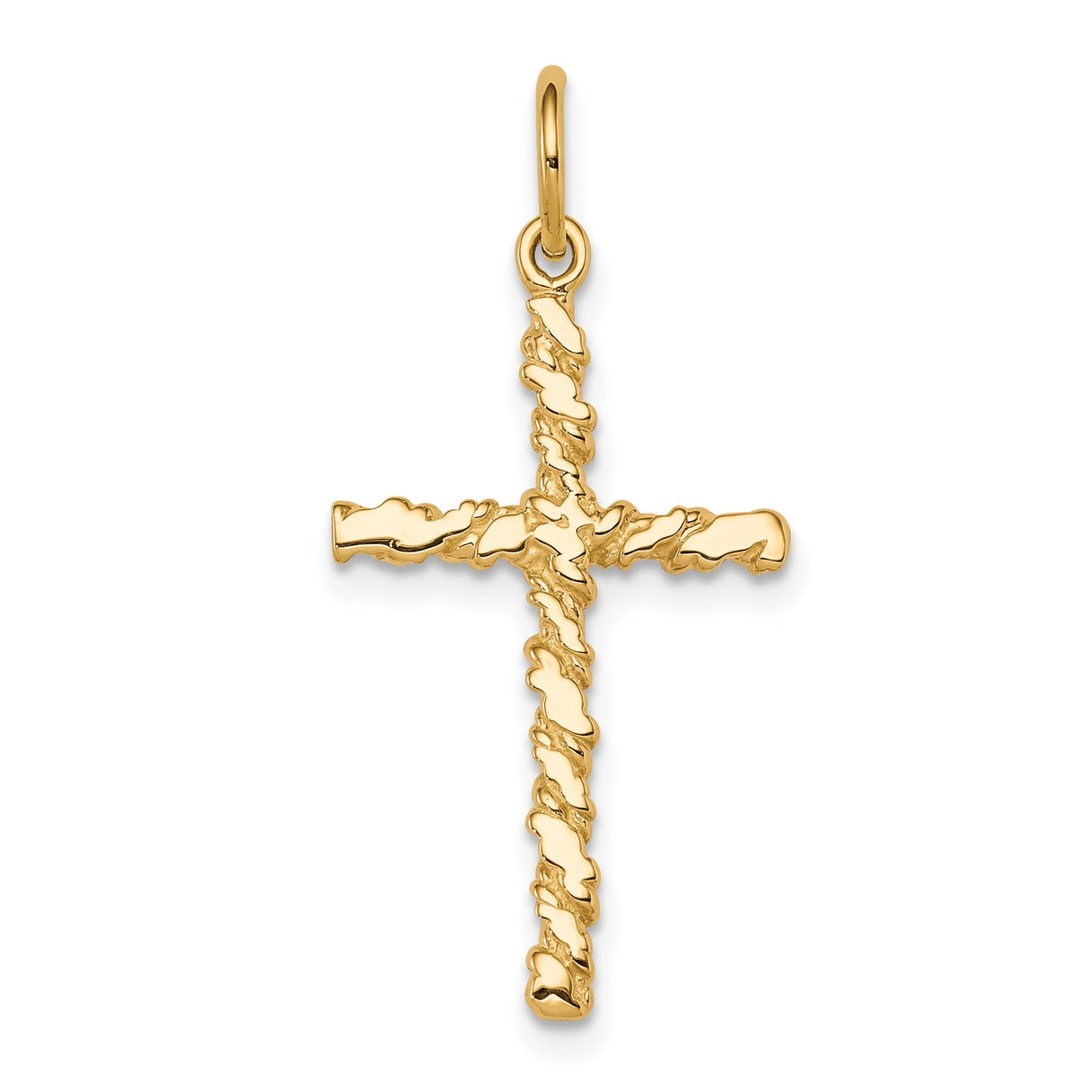 10k Yellow Gold Nugget Cross Pendant with Lava Texture and Molten Design