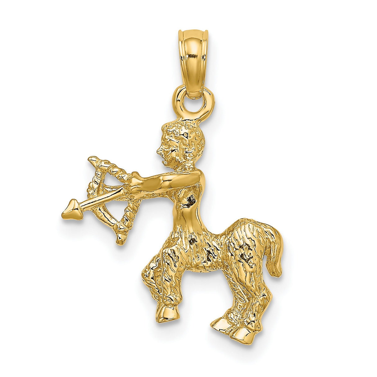 10k Yellow Gold Sagittarius Pendant, Centaur Archer Zodiac Symbol, Unisex Horoscope Jewelry