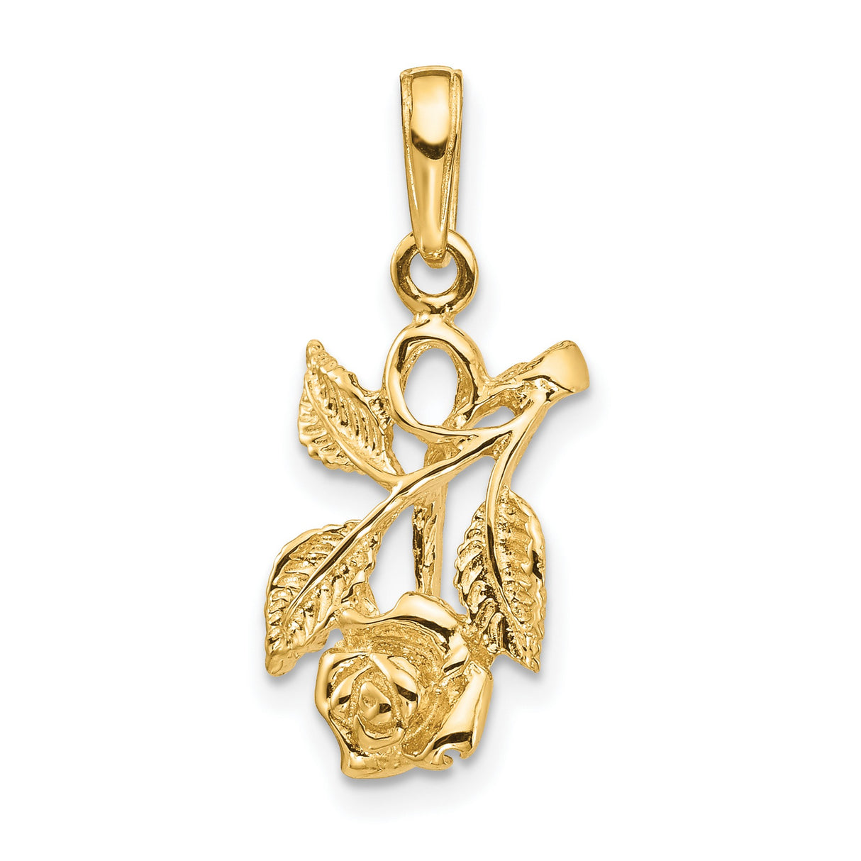 10k Yellow Gold Rose Pendant with Blooming Layered Leaves and Floral Design