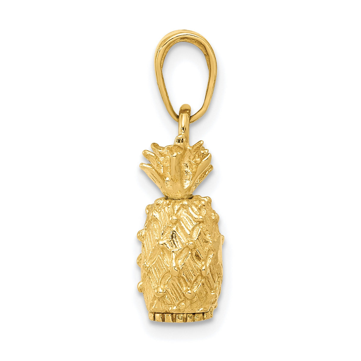 10k Yellow Gold Pineapple Pendant, Textured 3D Fruit Charm, Tropical Island Style Jewelry