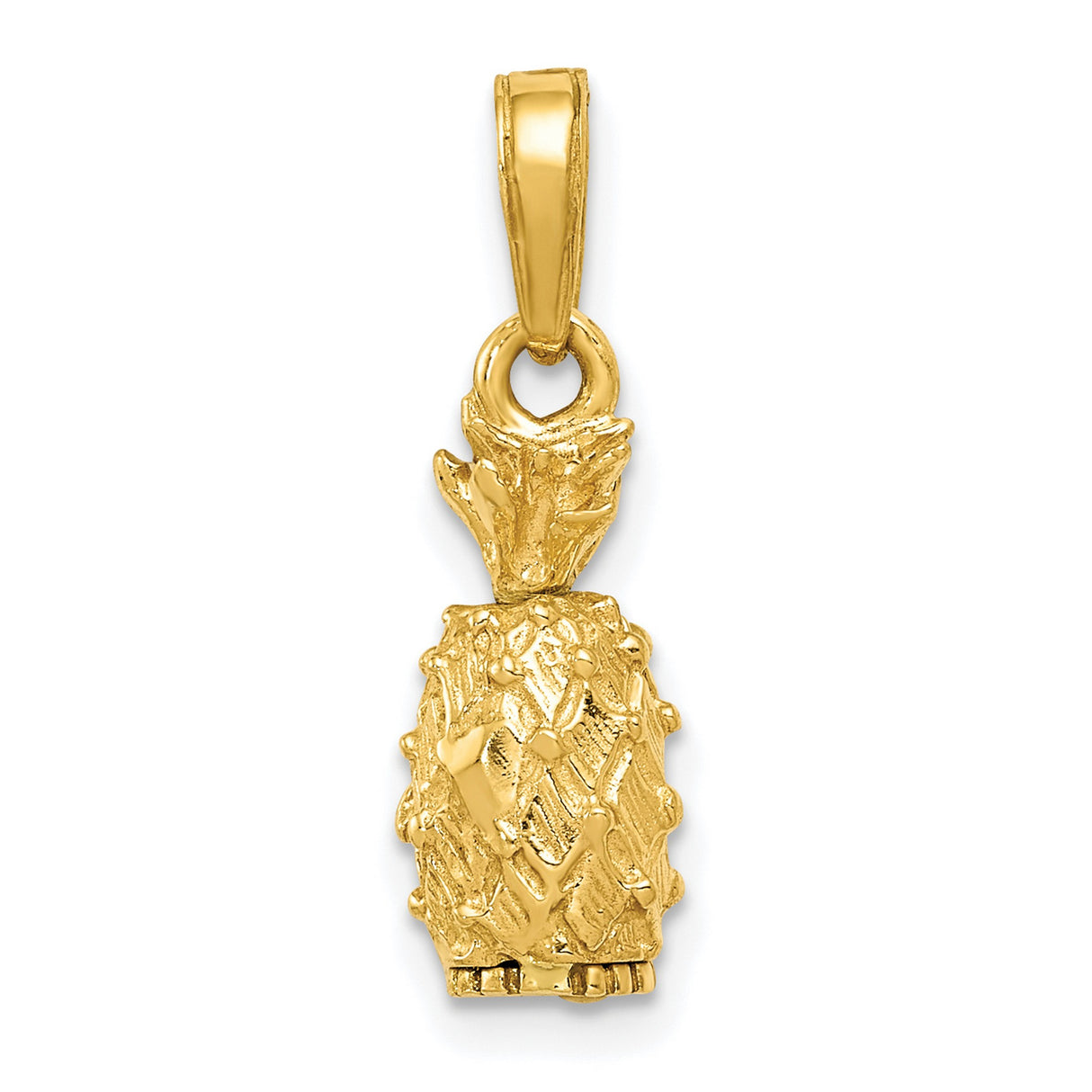 10k Yellow Gold Pineapple Pendant, Textured 3D Fruit Charm, Tropical Island Style Jewelry