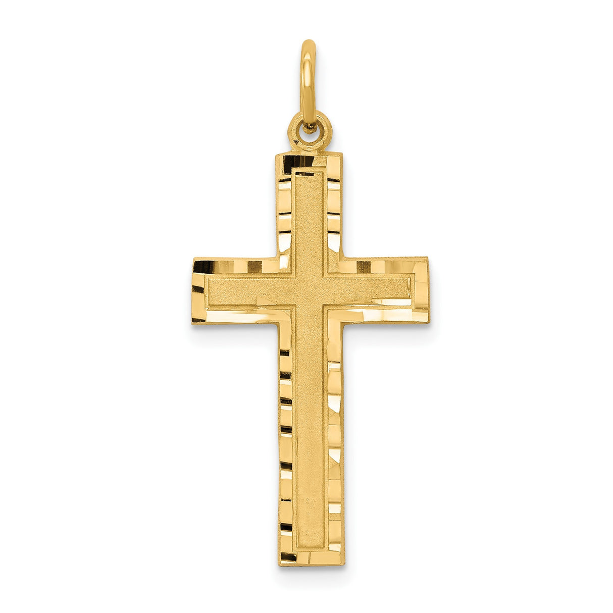 10k Yellow Gold Cross Pendant with Matte Center and Polished Finish Religious Charm