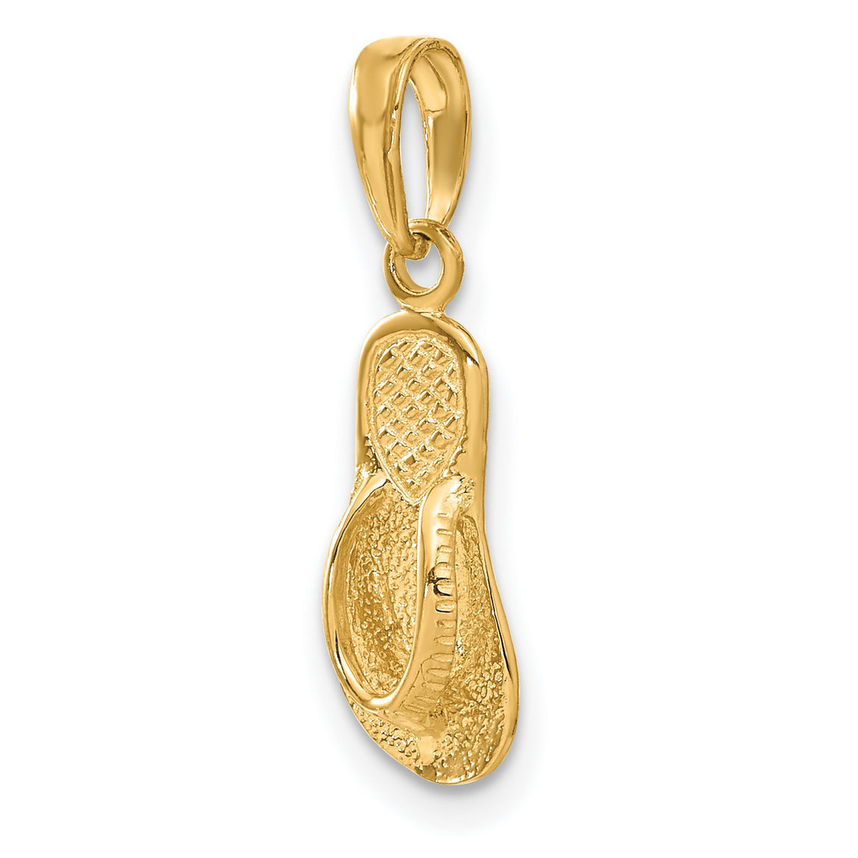 10k Yellow Gold Flip-Flop Pendant, Textured Sandal Charm, Coastal Ocean-Inspired Jewelry