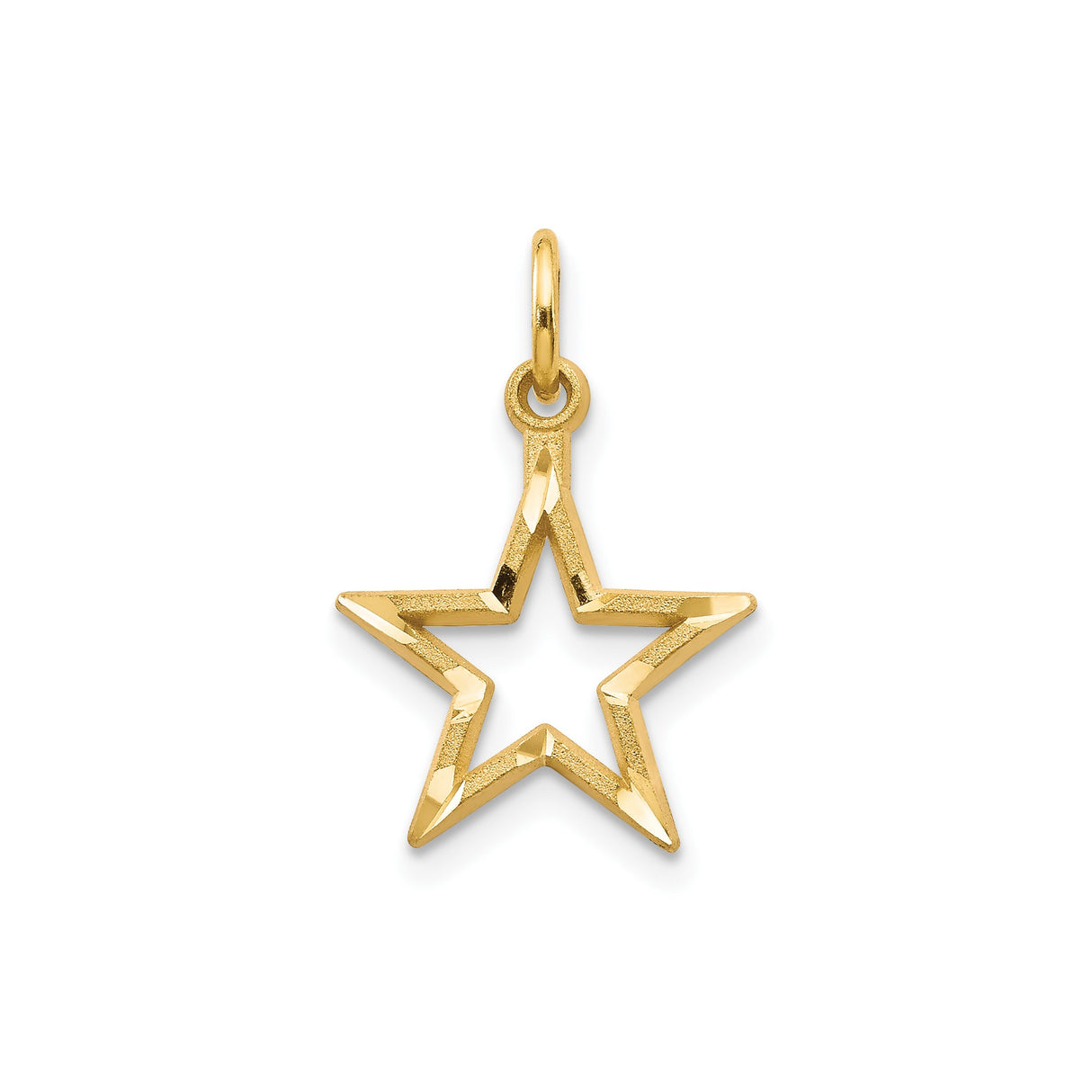 10k Yellow Gold Star Pendant Charm, Open Five-Point Outline, Flat Back Celestial Design