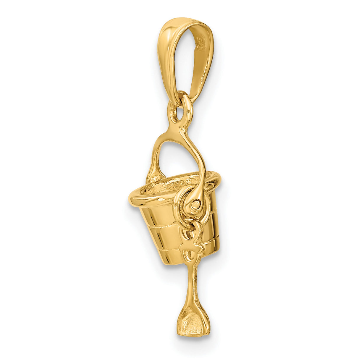 10k Yellow Gold Charm Pendant, Sand Bucket and Shovel Beach Theme for Women or Unisex