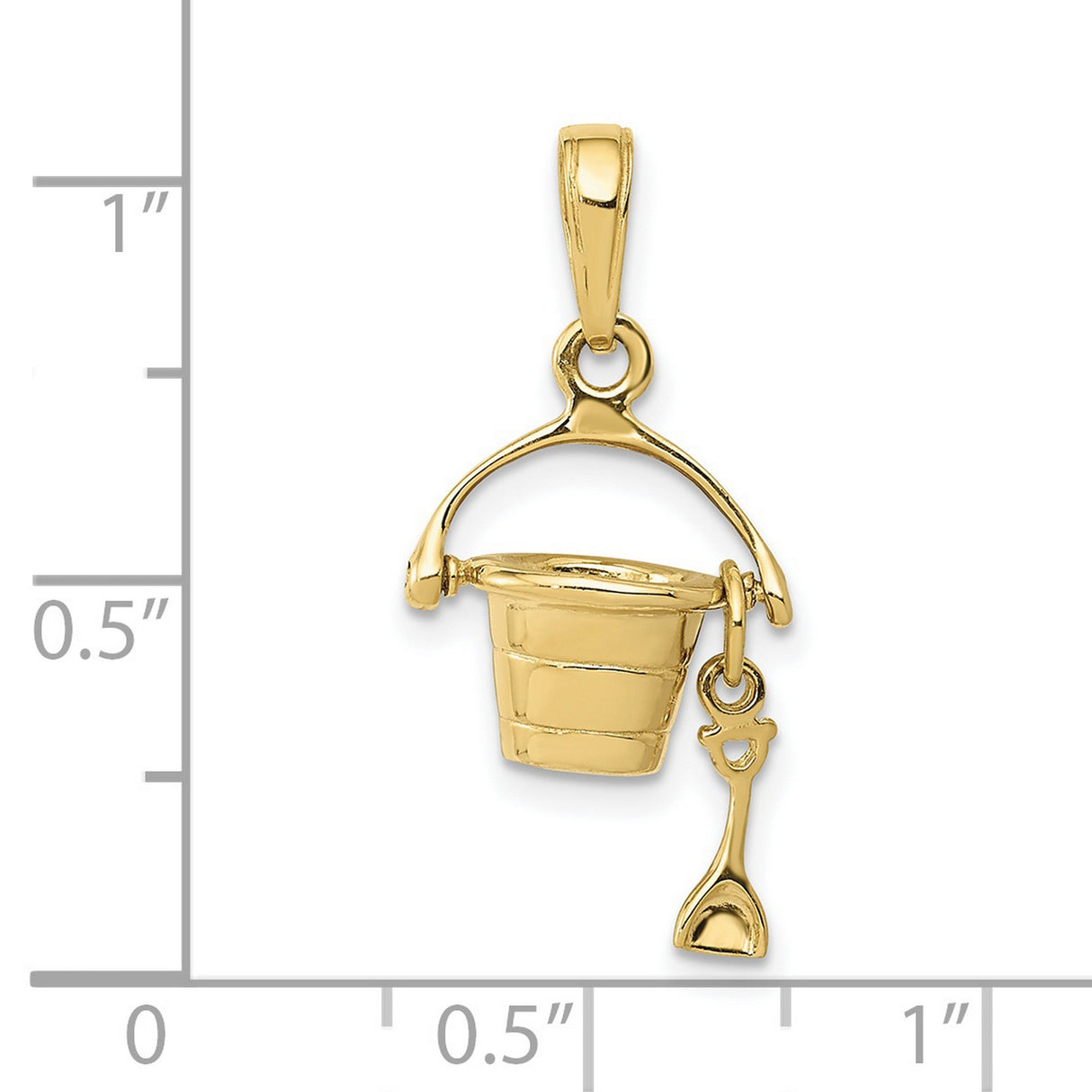 10k Yellow Gold Charm Pendant, Sand Bucket and Shovel Beach Theme for Women or Unisex