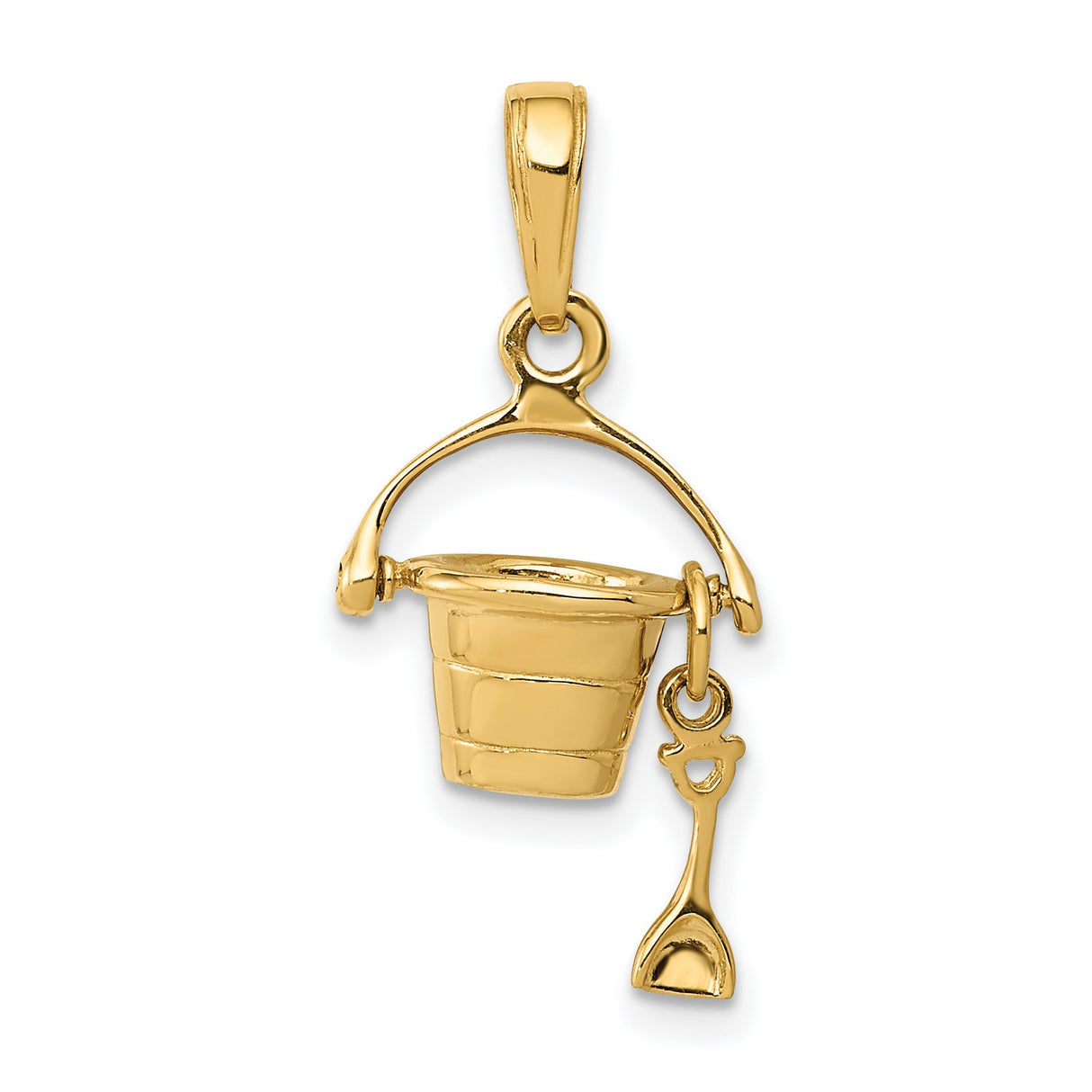 10k Yellow Gold Charm Pendant, Sand Bucket and Shovel Beach Theme for Women or Unisex