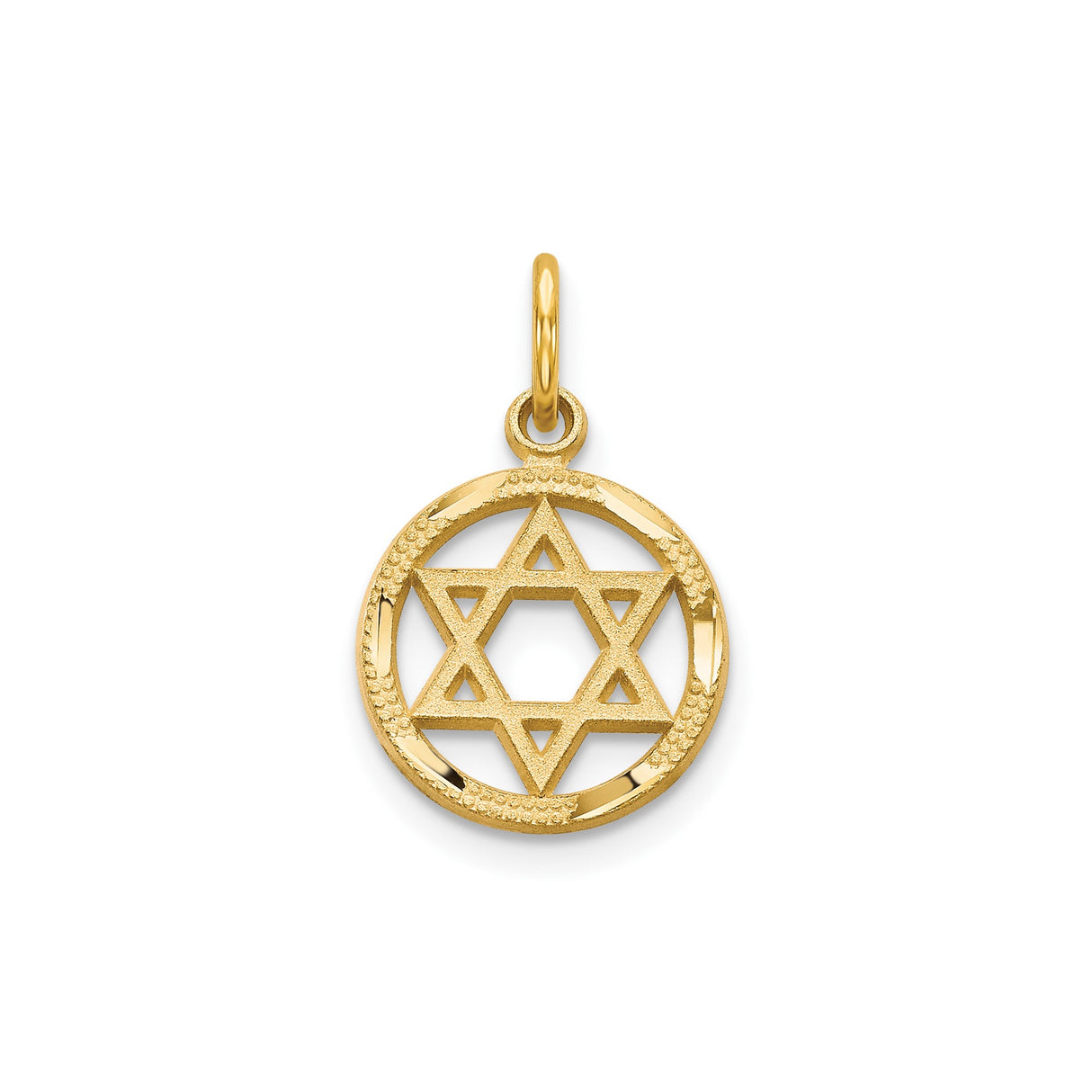 10k Yellow Gold Star of David Pendant with Textured Border and Openwork Design