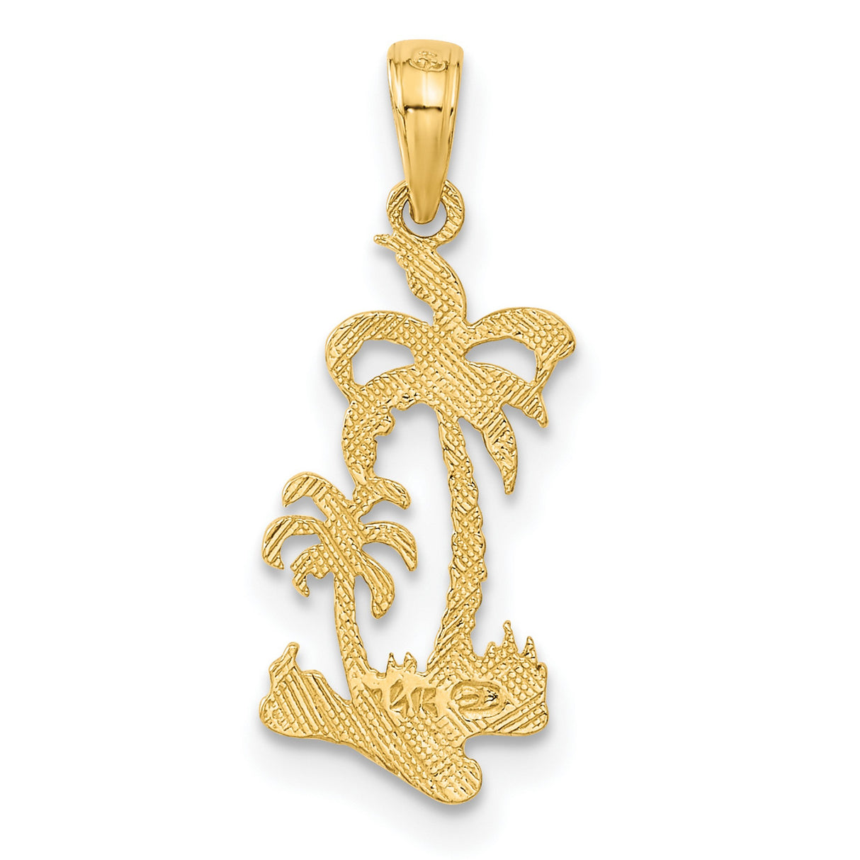 10k Yellow Gold Palm Tree Pendant with Tropical Beach and Island Design