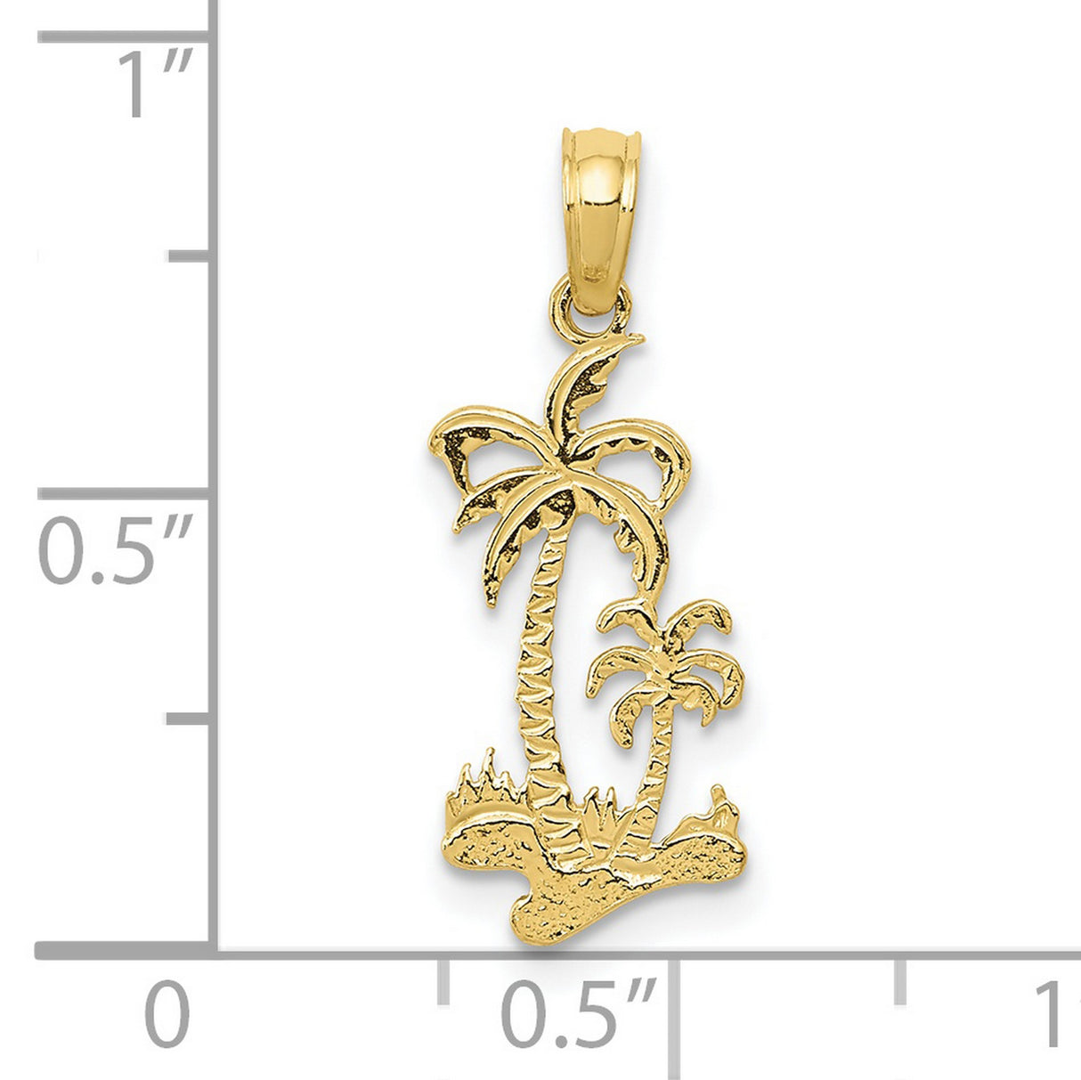 10k Yellow Gold Palm Tree Pendant with Tropical Beach and Island Design