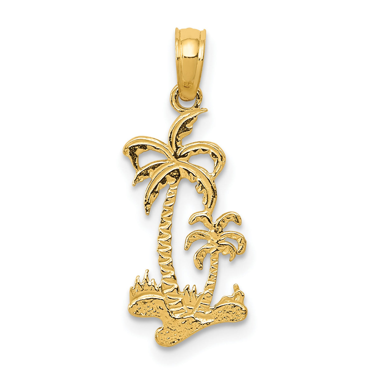10k Yellow Gold Palm Tree Pendant with Tropical Beach and Island Design