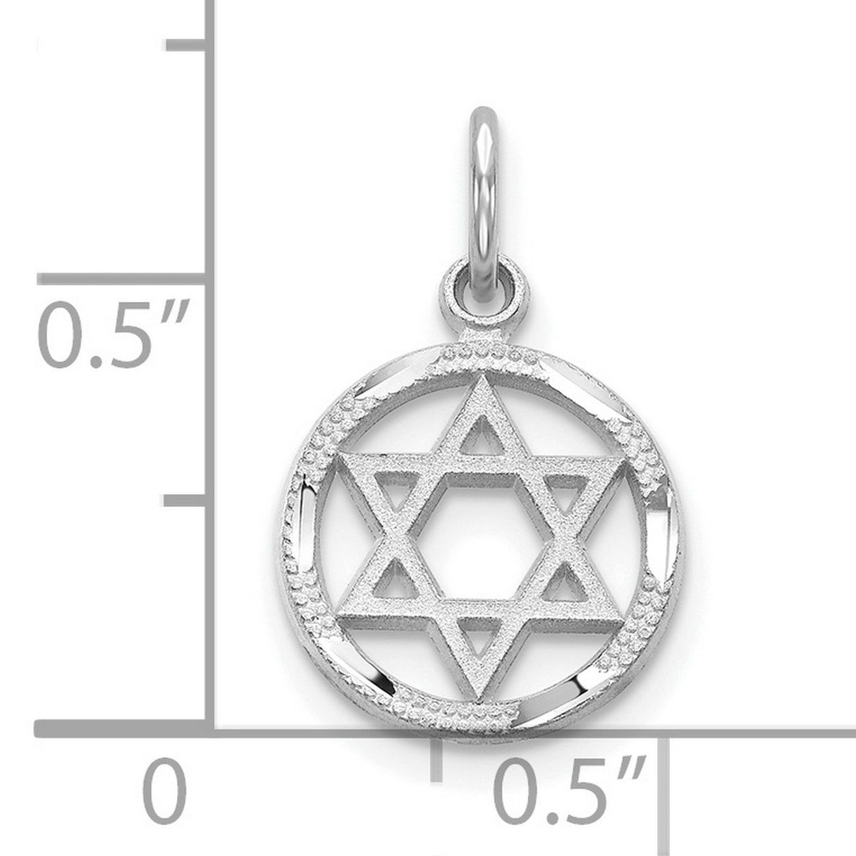10k White Gold Star of David Pendant with Textured Circular Border, Unisex Religious Jewelry