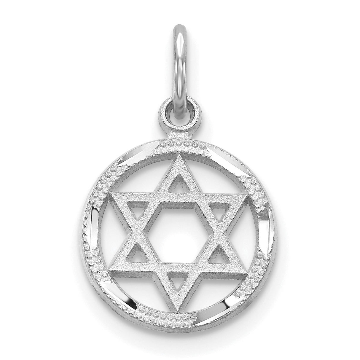 10k White Gold Star of David Pendant with Textured Circular Border, Unisex Religious Jewelry
