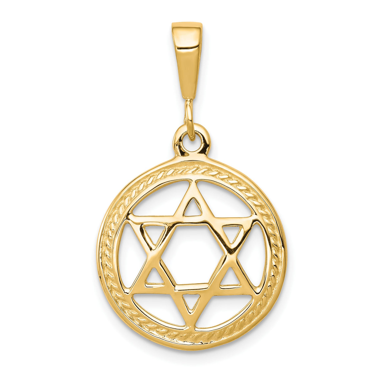 10k Yellow Gold Star of David Pendant with Textured Border, Jewish Symbol Charm