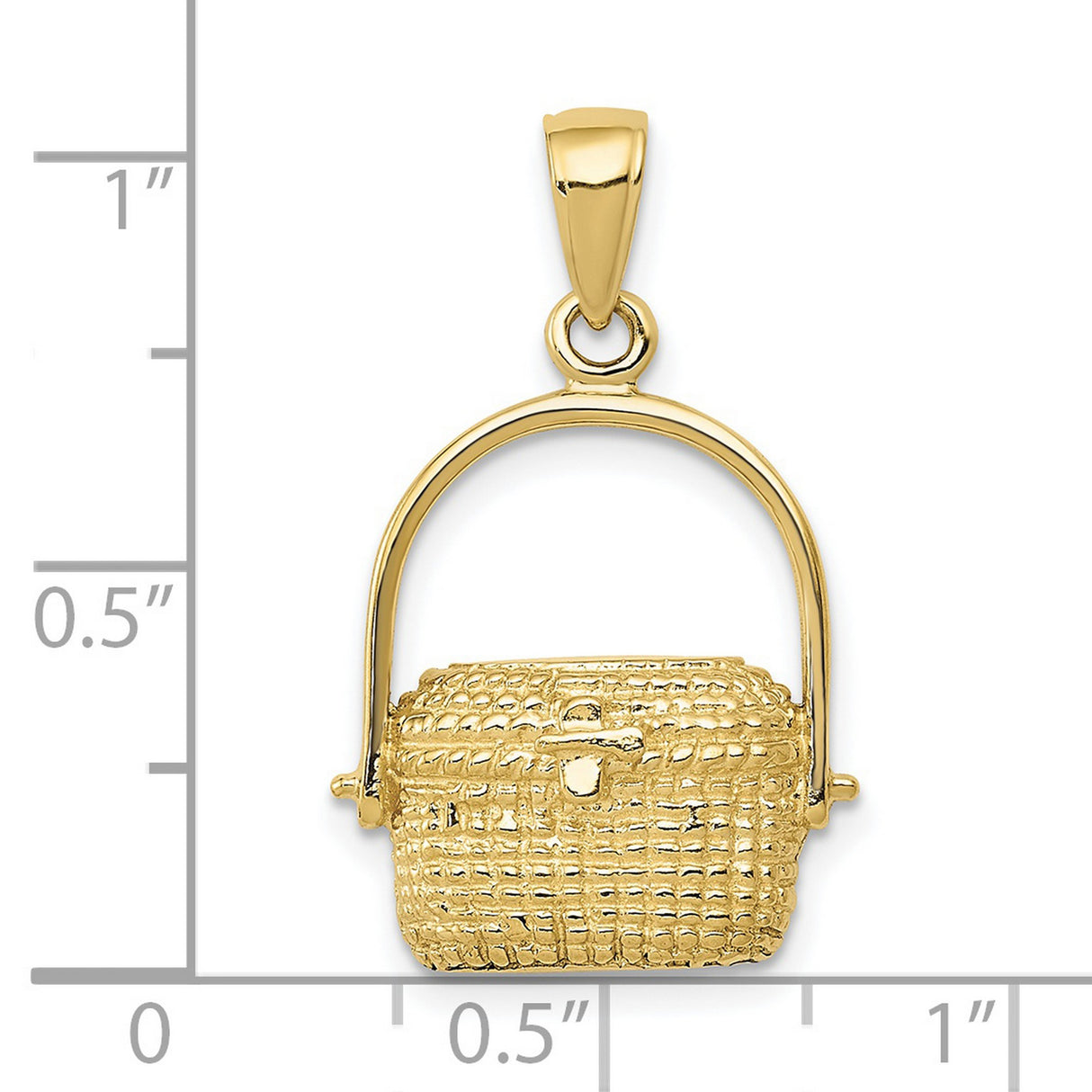 10k Yellow Gold Basket Pendant Charm, Textured Wicker Picnic Style, Artisan Woven Design