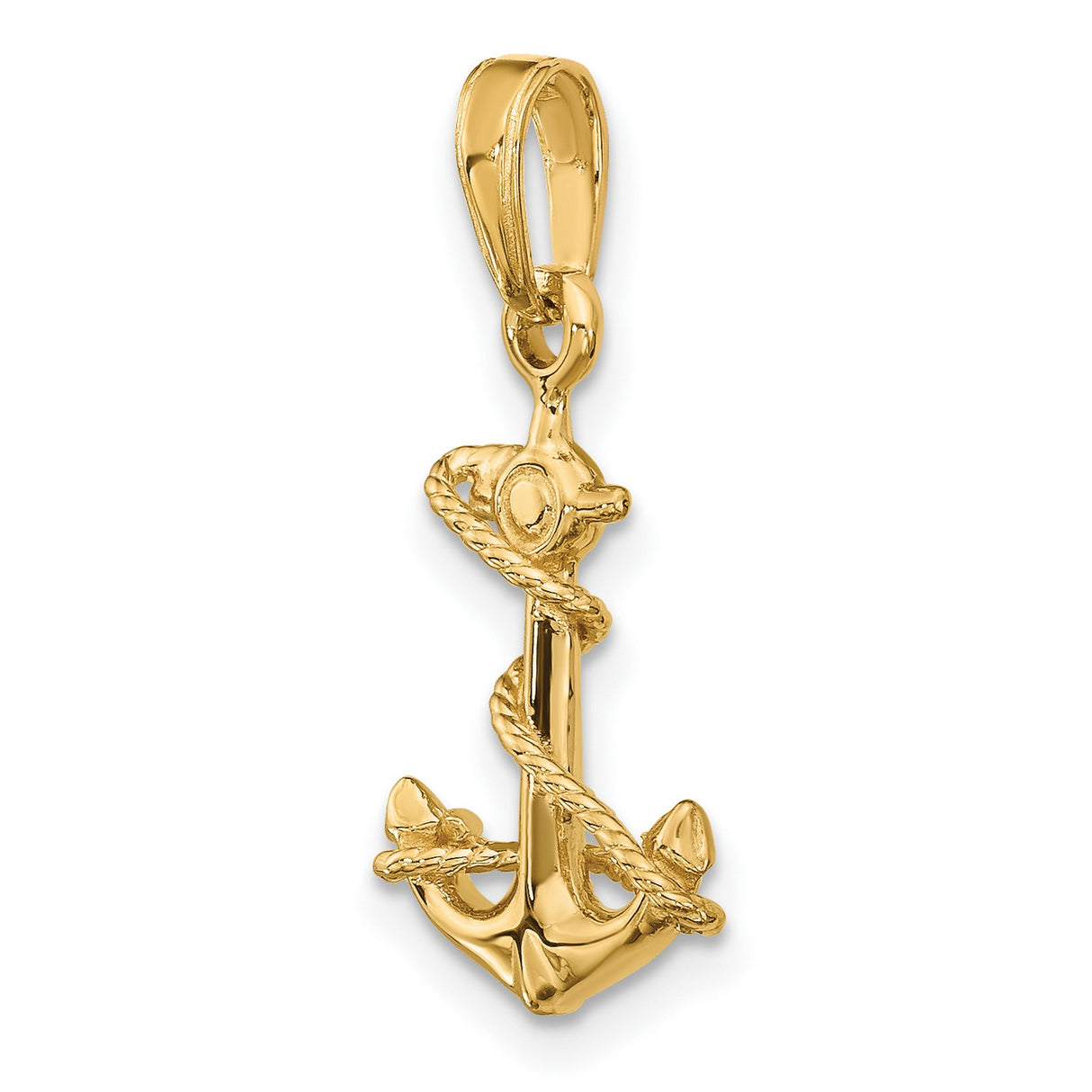10k Yellow Gold Anchor Pendant with Rope Cross and Ship Wheel Design, Nautical Christian