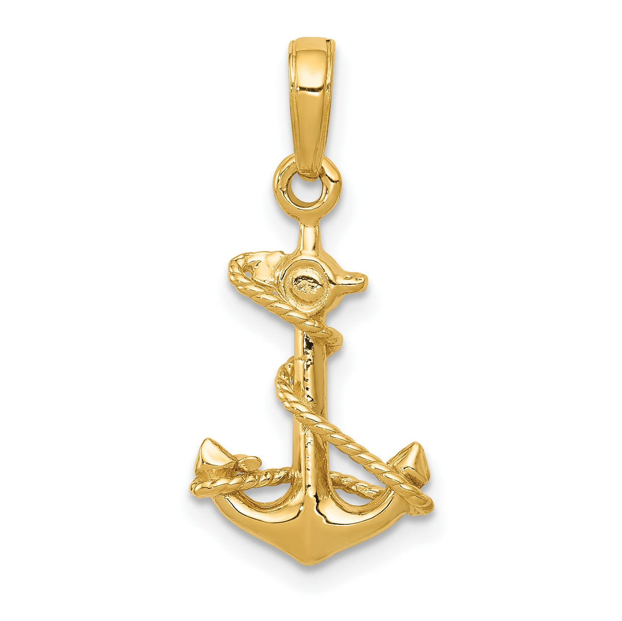 10k Yellow Gold Anchor Pendant with Rope Cross and Ship Wheel Design, Nautical Christian