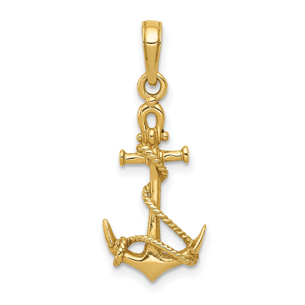10k Yellow Gold Anchor Pendant with Wrapped Rope Design, Nautical Christian Symbol for Men or Unisex