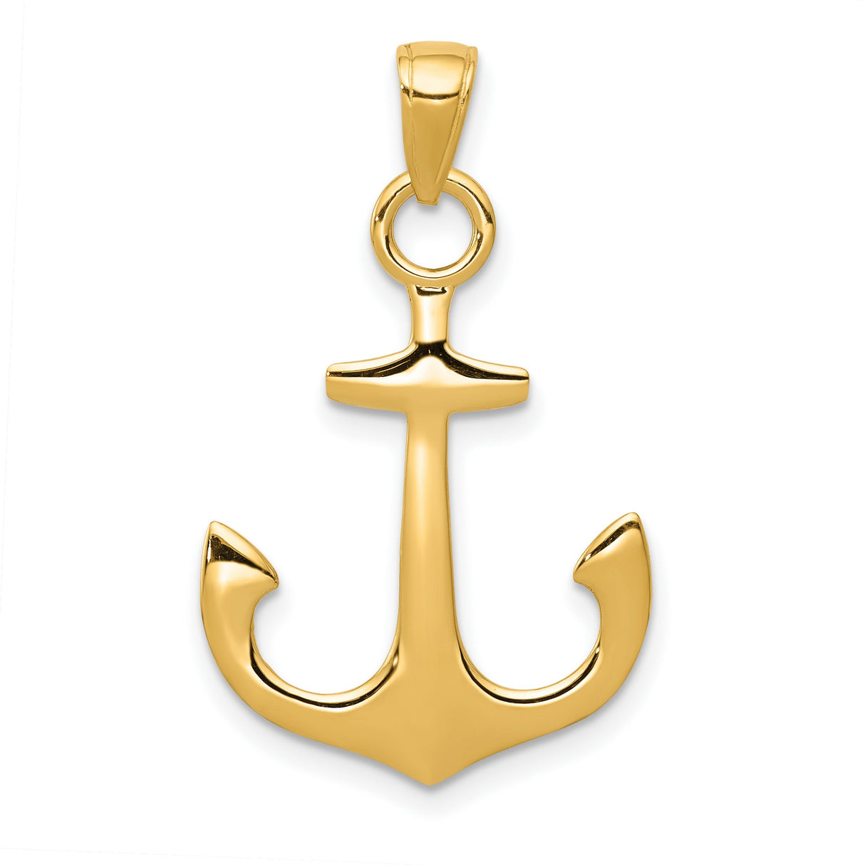 10k Yellow Gold Anchor Pendant, Nautical Christian Symbol with Faith Strength Hope Theme