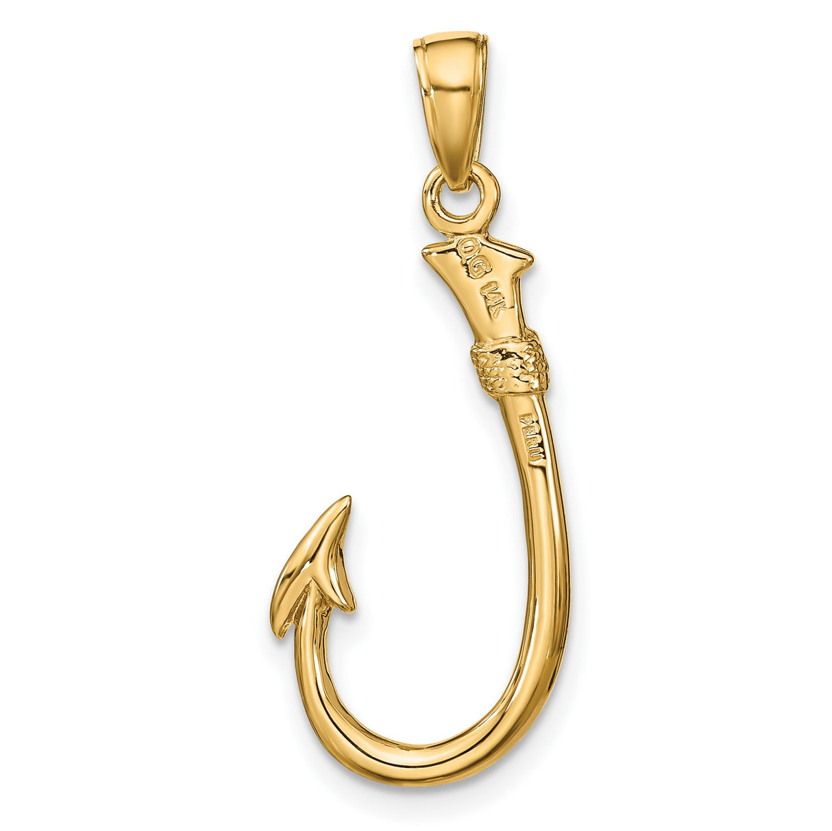 10k Yellow Gold Fish Hook Pendant, Nautical Fishing Charm Symbolizing Strength and Perseverance